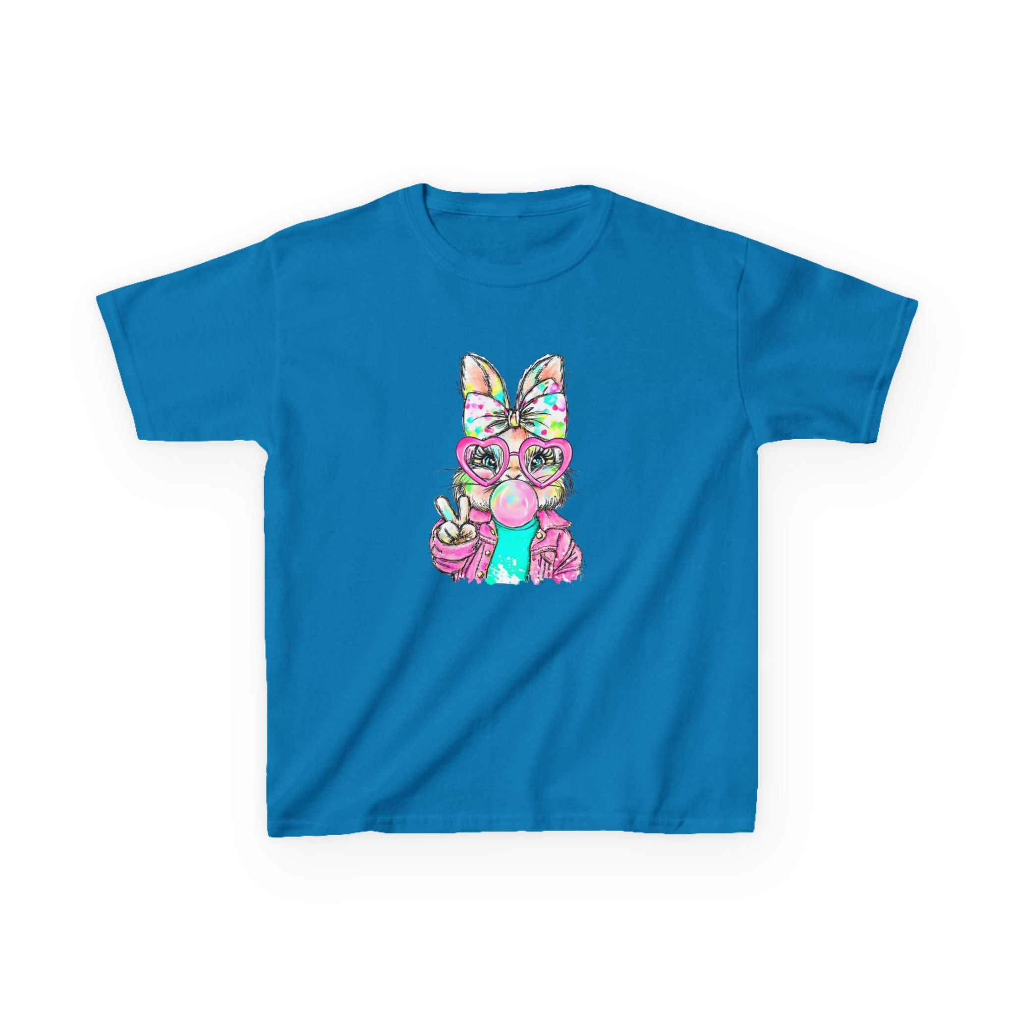 Kids Bunny Bubblegum Tee — Colorful Bunny Wearing Glasses & Peace Sign
