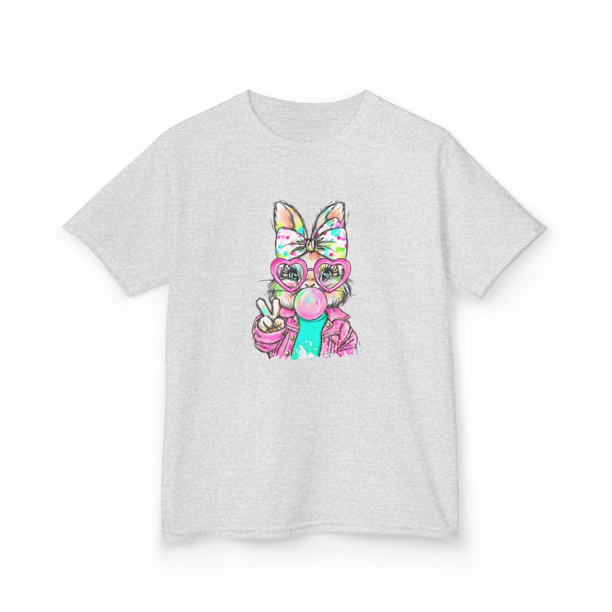 Kids Bunny Bubblegum Tee — Colorful Bunny Wearing Glasses & Peace Sign