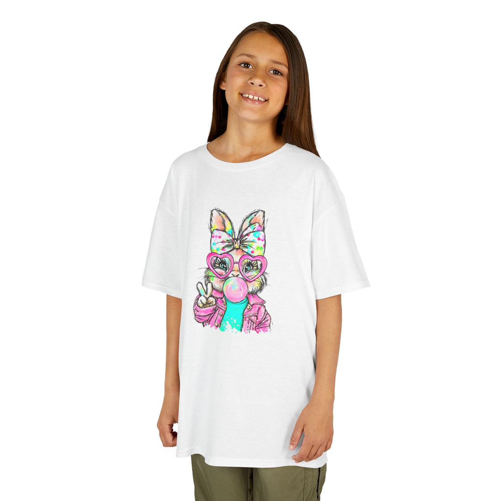 Kids Bunny Bubblegum Tee — Colorful Bunny Wearing Glasses & Peace Sign