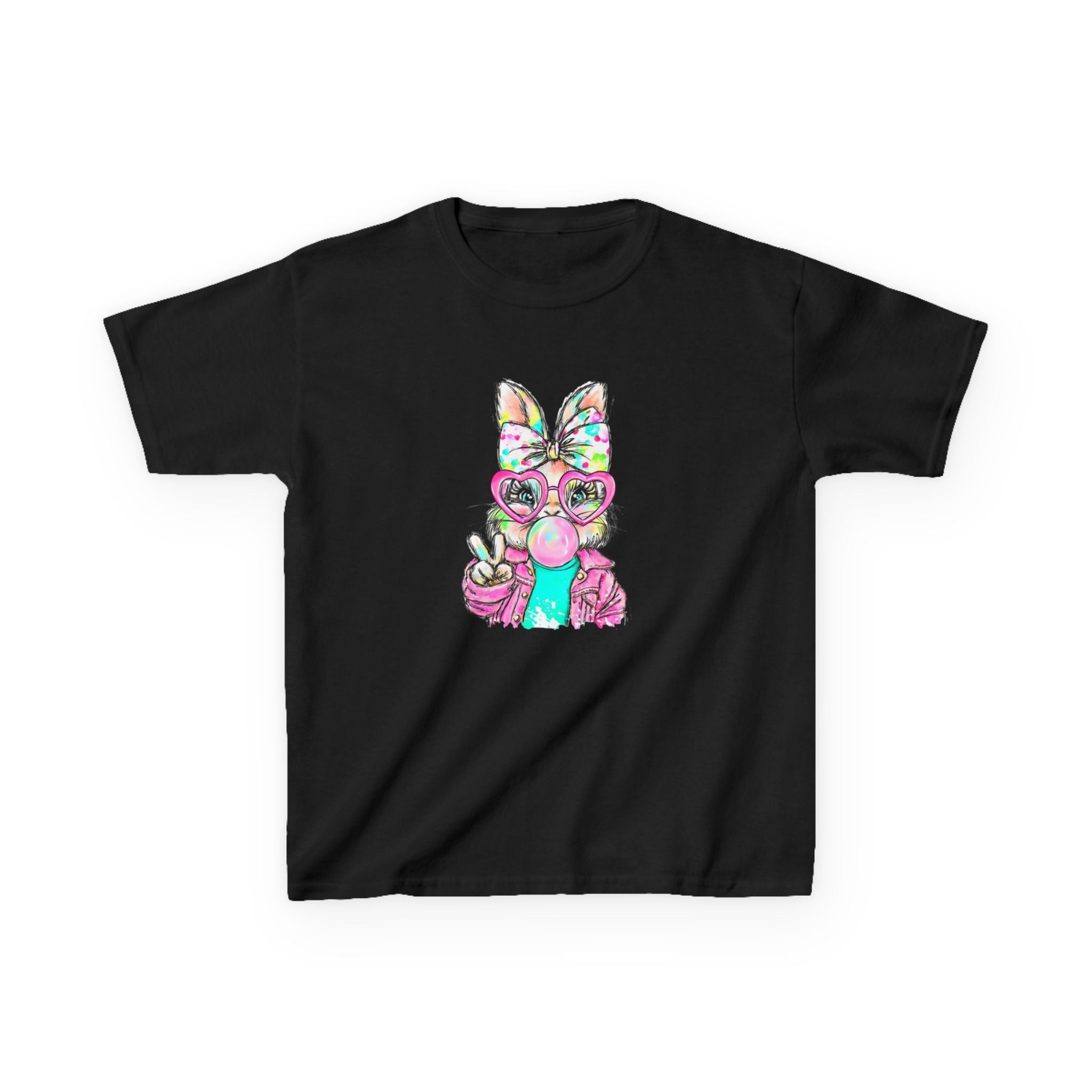 Kids Bunny Bubblegum Tee — Colorful Bunny Wearing Glasses & Peace Sign