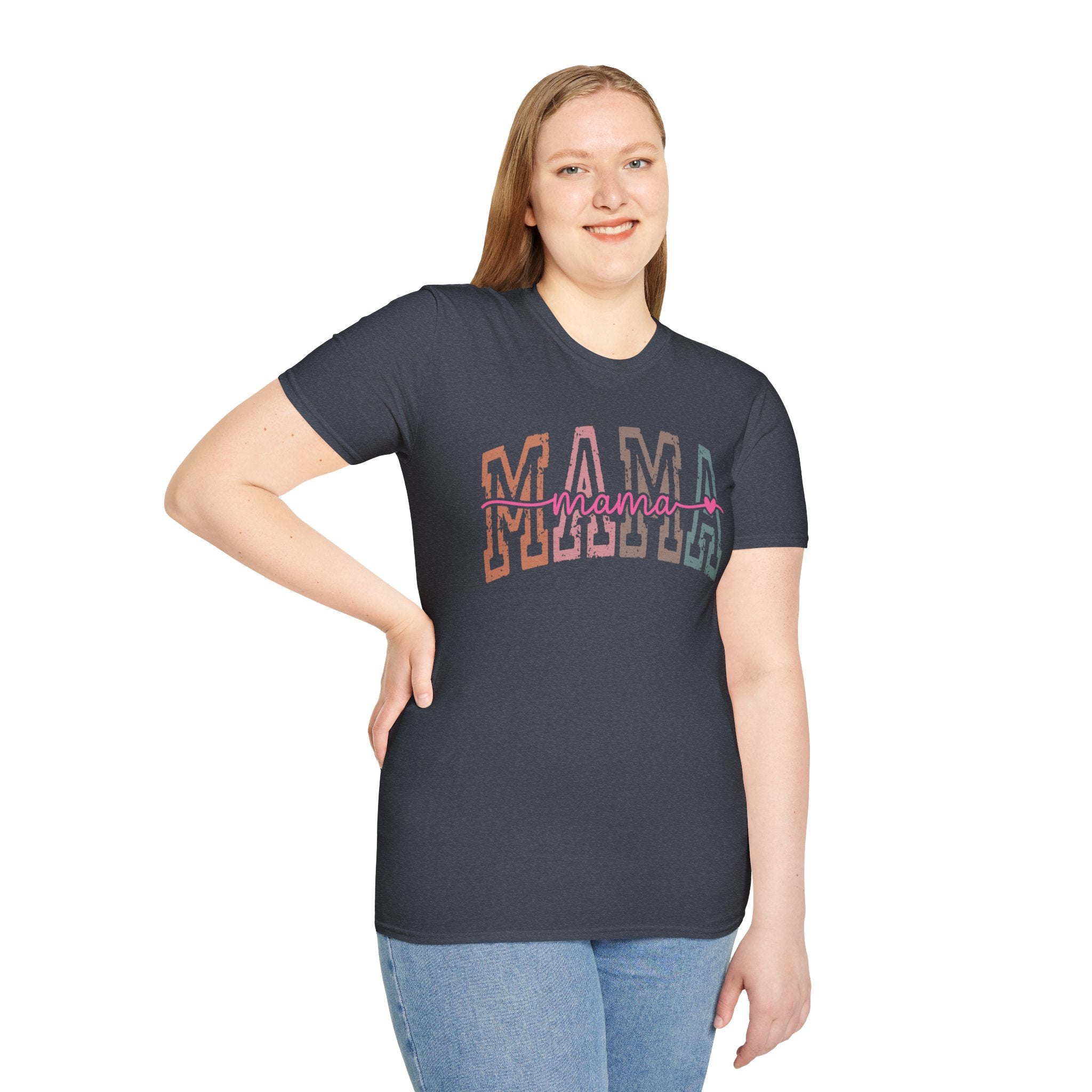Mama Retro Script T-Shirt — Colorblock 'MAMA' Graphic Tee for Moms