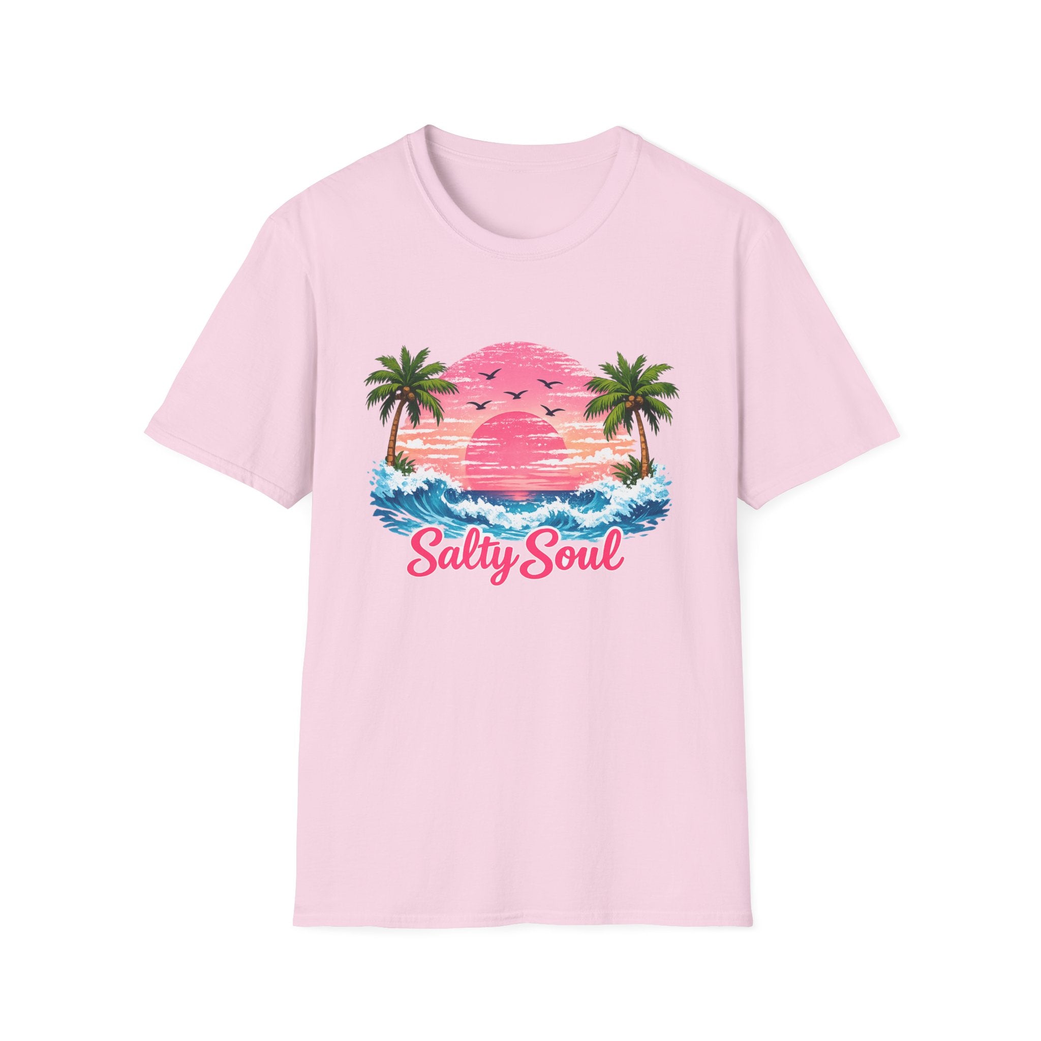 Salty Soul Tropical Sunset T-Shirt — Beach Palm Trees Retro Surf Tee