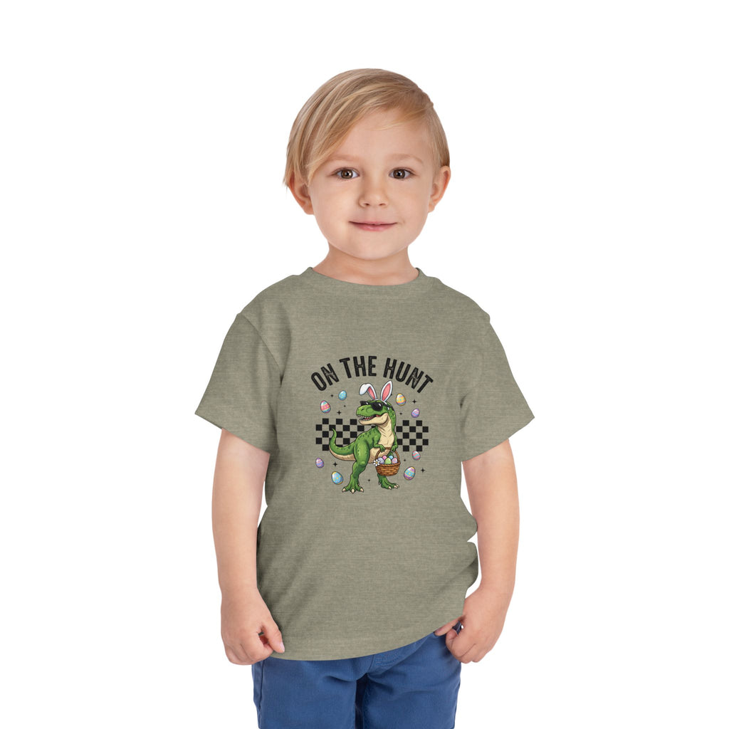 Toddler Tee — "On The Hunt" Dinosaur Easter Egg Hunt Shirt