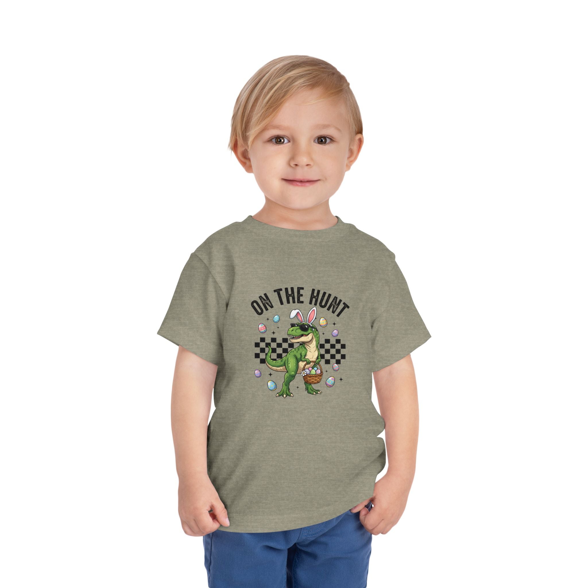 Toddler Tee — "On The Hunt" Dinosaur Easter Egg Hunt Shirt