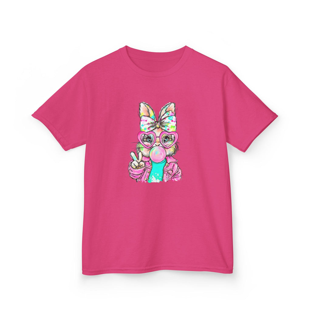Kids Bunny Bubblegum Tee — Colorful Bunny Wearing Glasses & Peace Sign