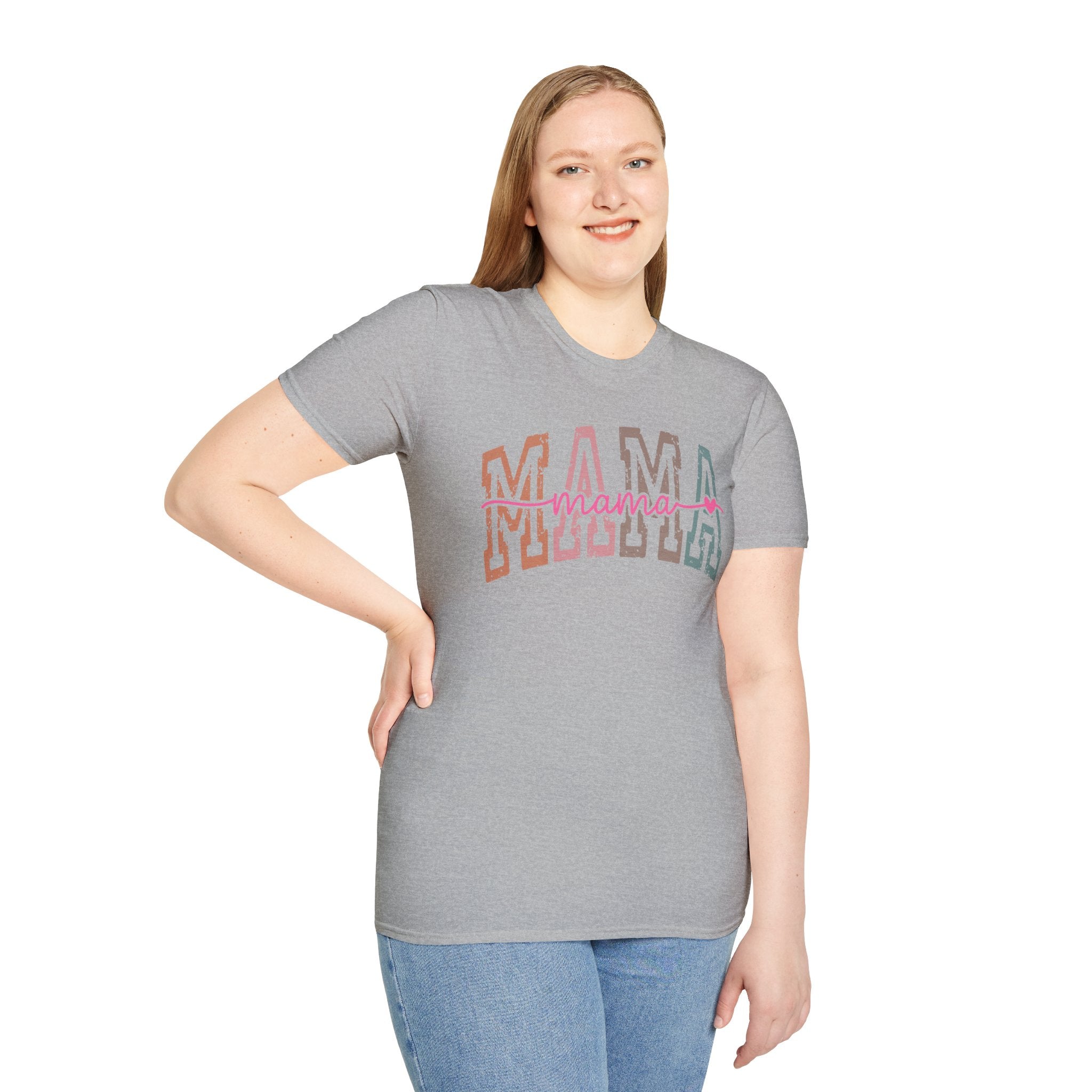 Mama Retro Script T-Shirt — Colorblock 'MAMA' Graphic Tee for Moms