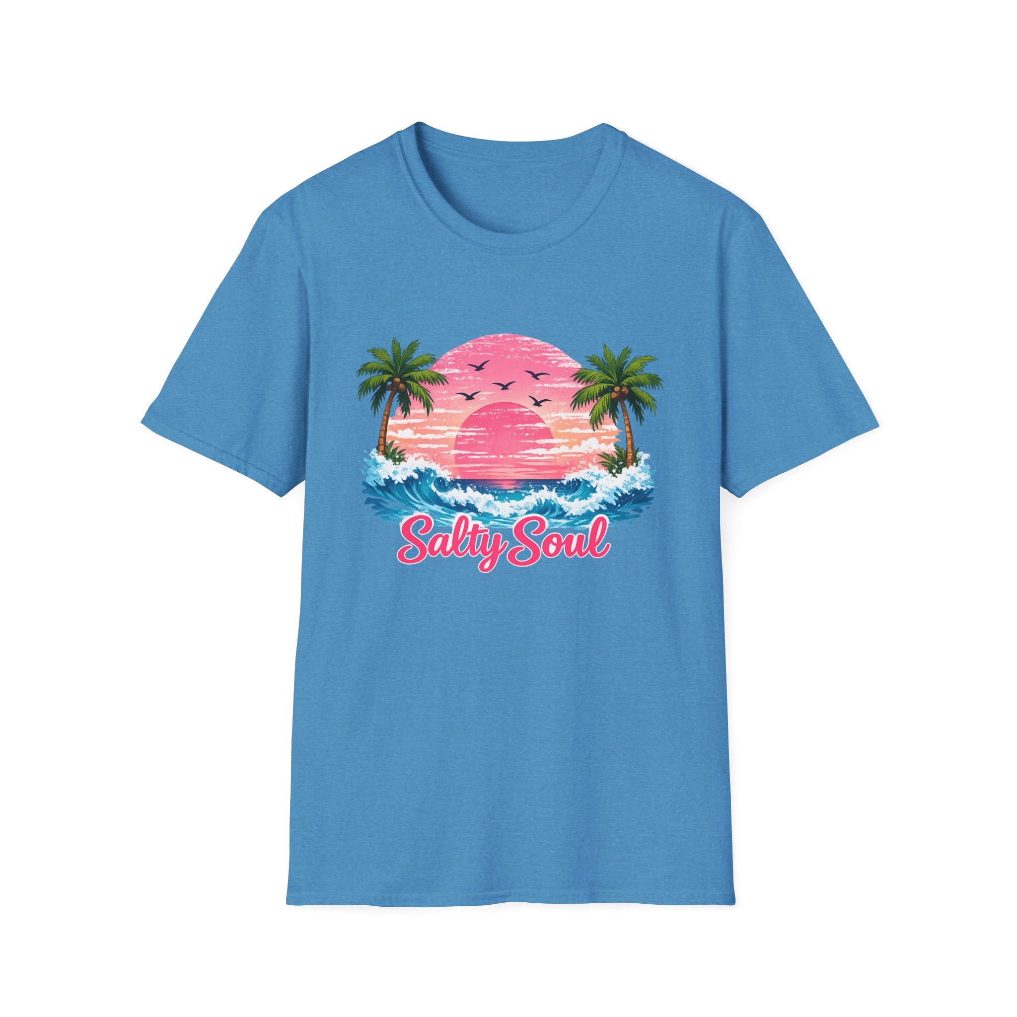 Salty Soul Tropical Sunset T-Shirt — Beach Palm Trees Retro Surf Tee