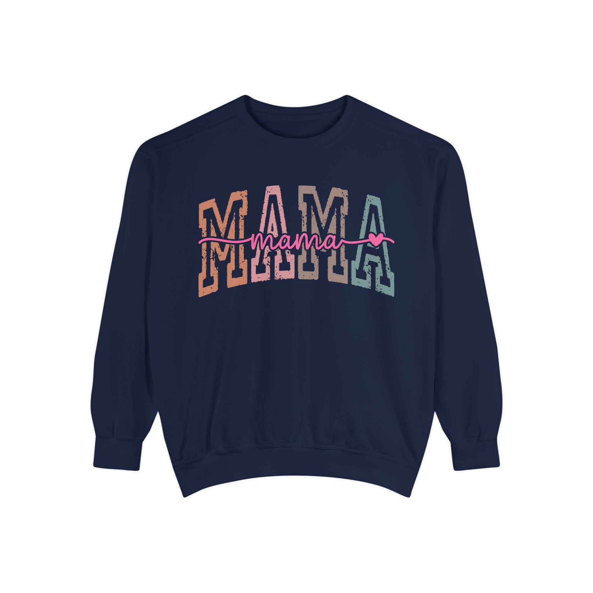 Mama Varsity Sweatshirt — Retro Rainbow "mama" Graphic