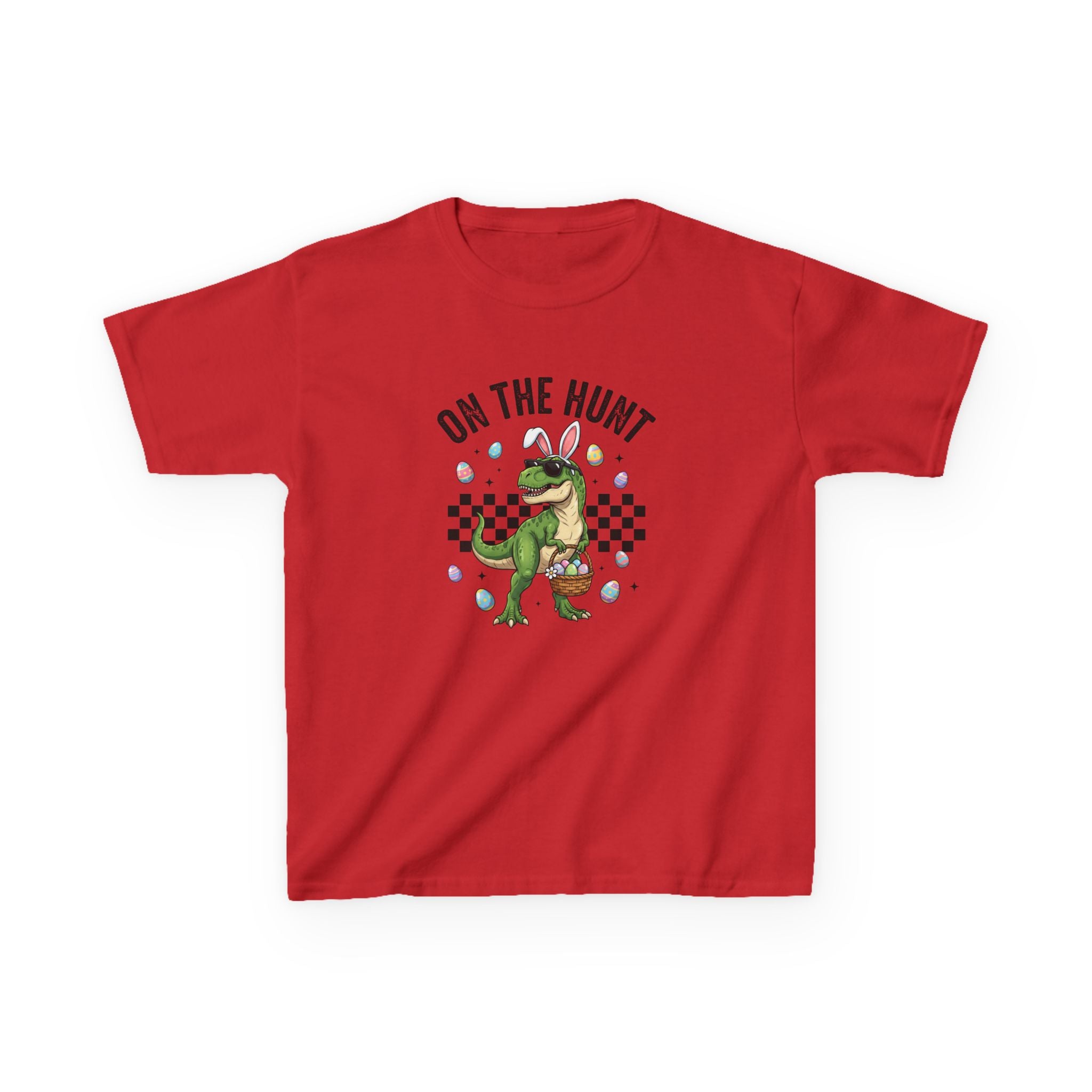 Kids T-Shirt - 'On The Hunt' Easter Dinosaur Egg Hunt Graphic Tee