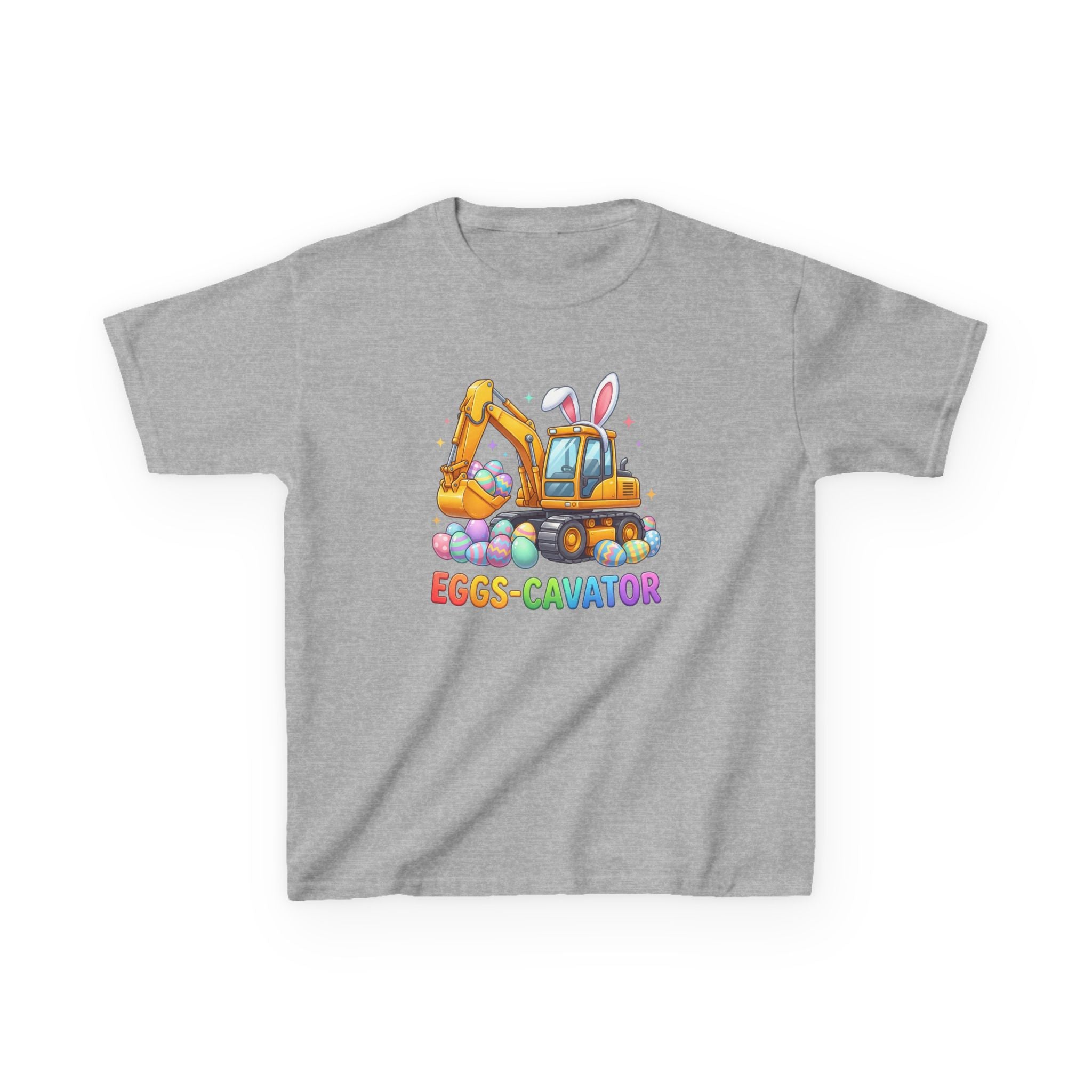 Kids Tee — "Eggs-cavator" Easter Excavator Graphic