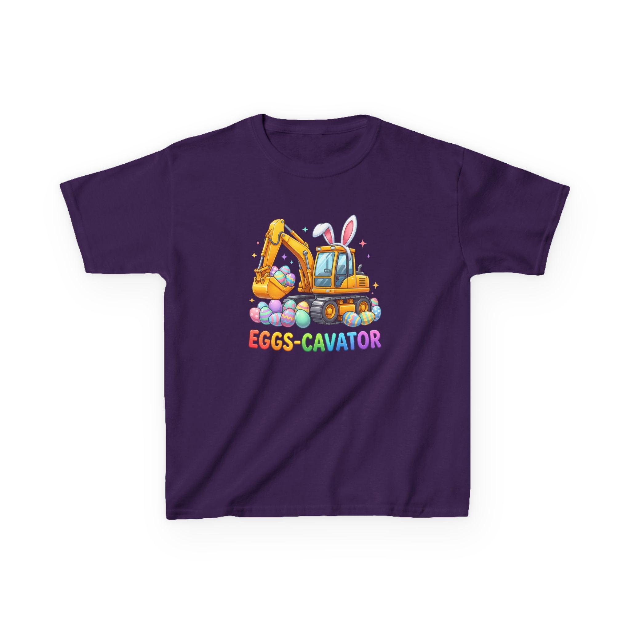 Kids Tee — "Eggs-cavator" Easter Excavator Graphic