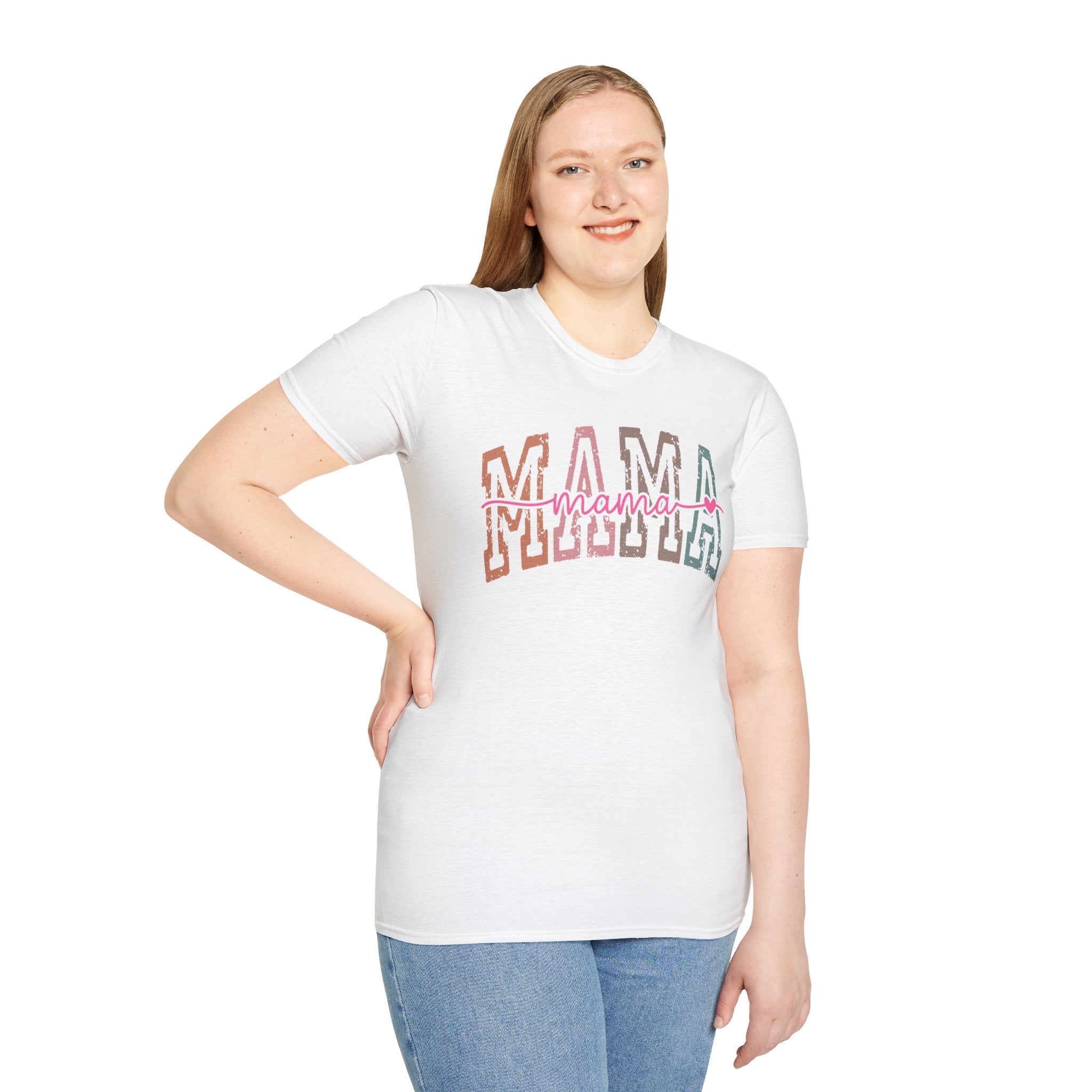 Mama Retro Script T-Shirt — Colorblock 'MAMA' Graphic Tee for Moms