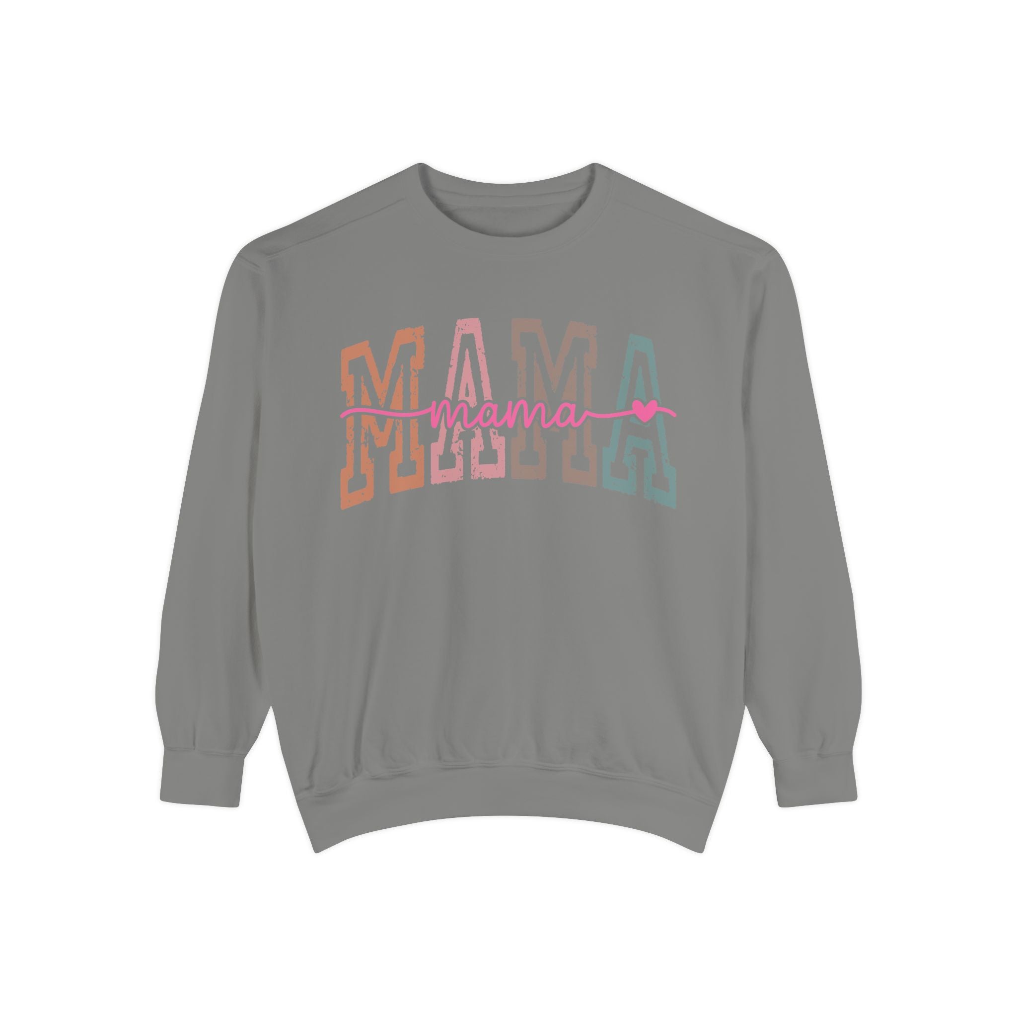 Mama Varsity Sweatshirt — Retro Rainbow "mama" Graphic