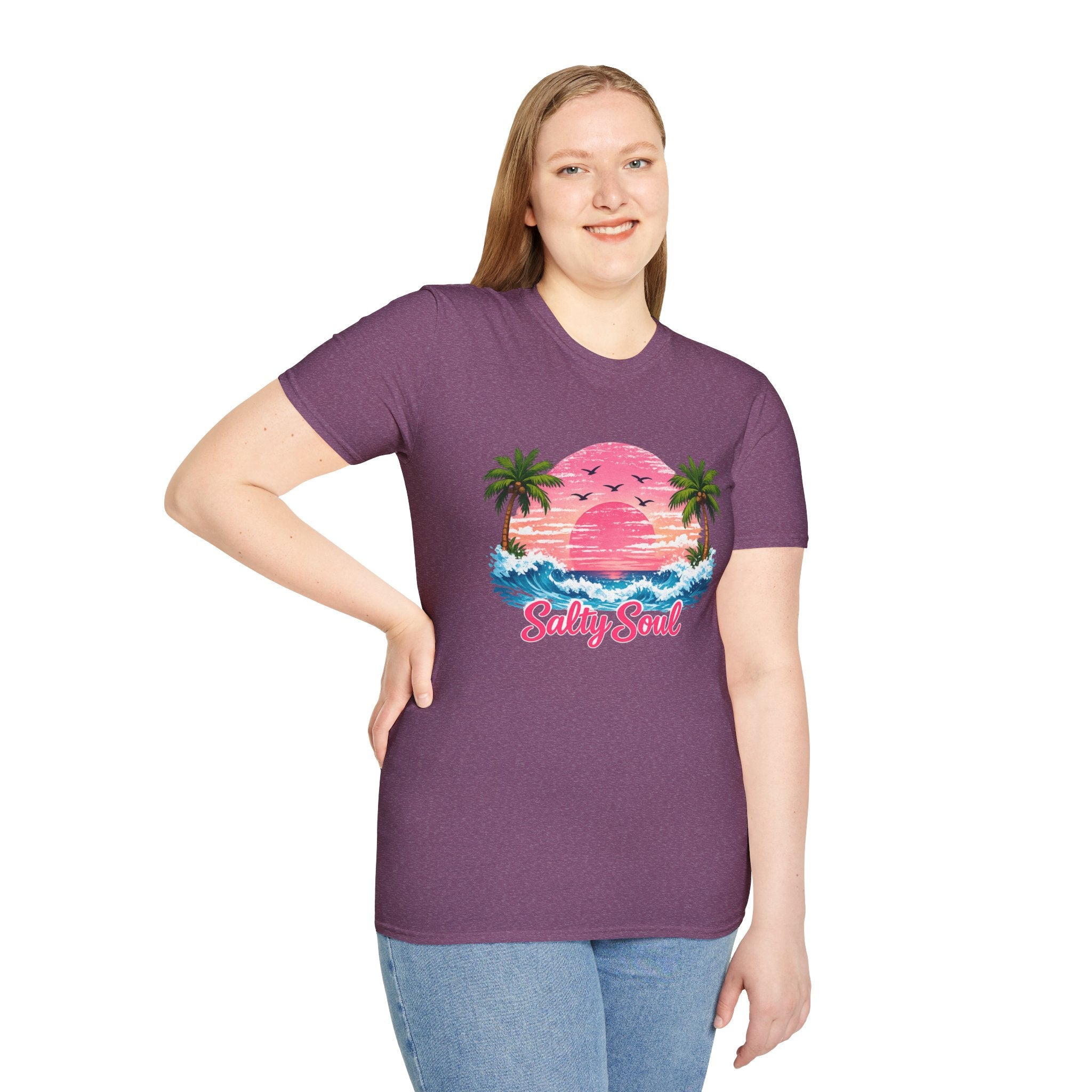 Salty Soul Tropical Sunset T-Shirt — Beach Palm Trees Retro Surf Tee