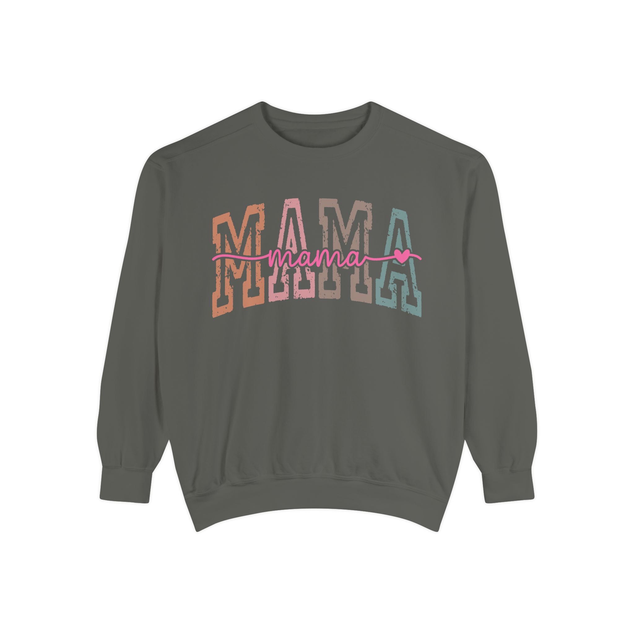 Mama Varsity Sweatshirt — Retro Rainbow "mama" Graphic