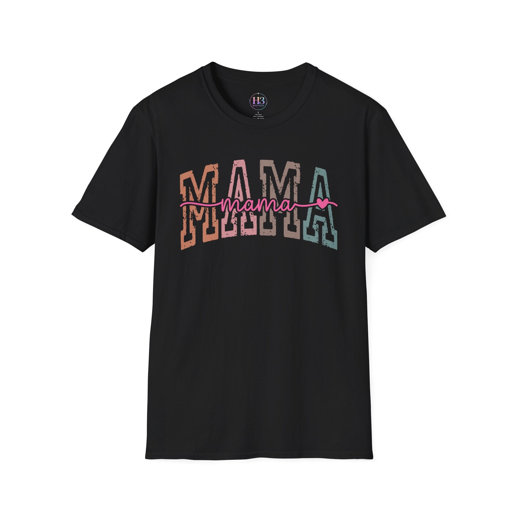 Mama Retro Script T-Shirt — Colorblock 'MAMA' Graphic Tee for Moms