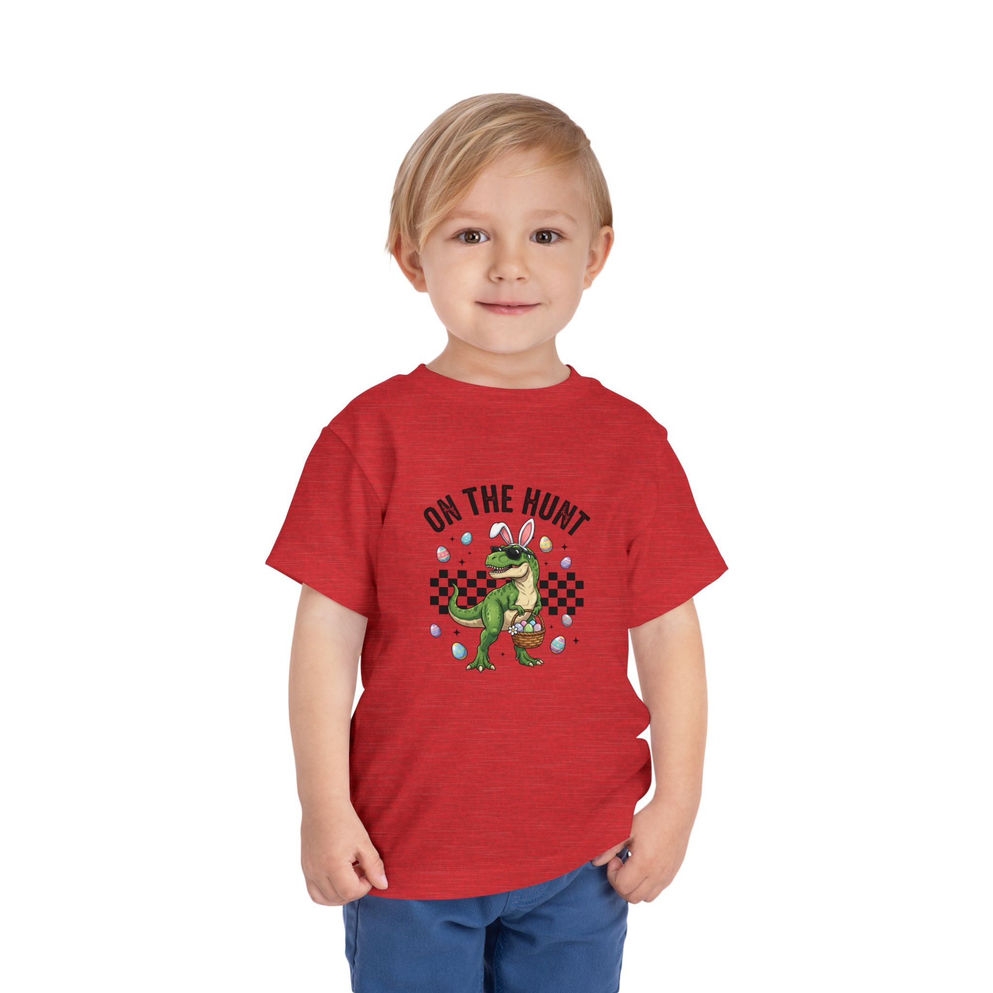 Toddler Tee — "On The Hunt" Dinosaur Easter Egg Hunt Shirt