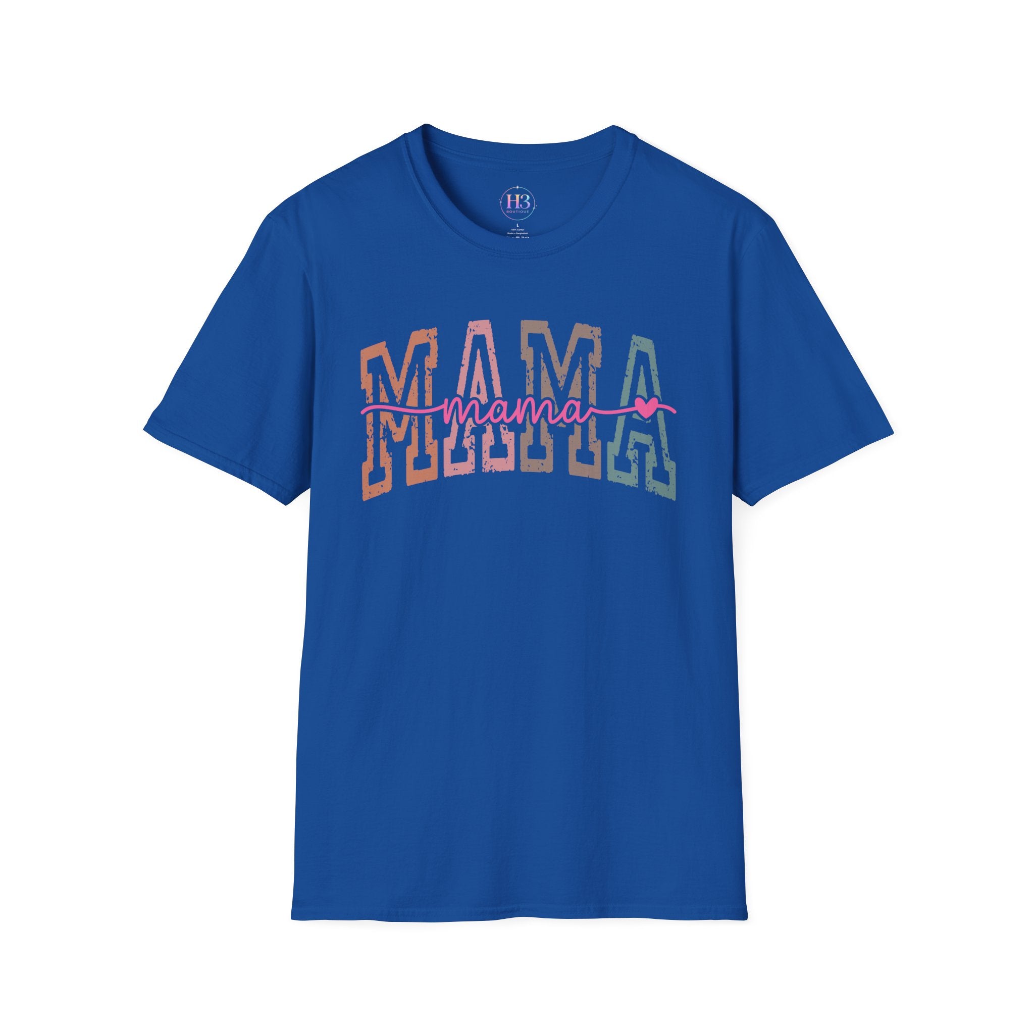 Mama Retro Script T-Shirt — Colorblock 'MAMA' Graphic Tee for Moms
