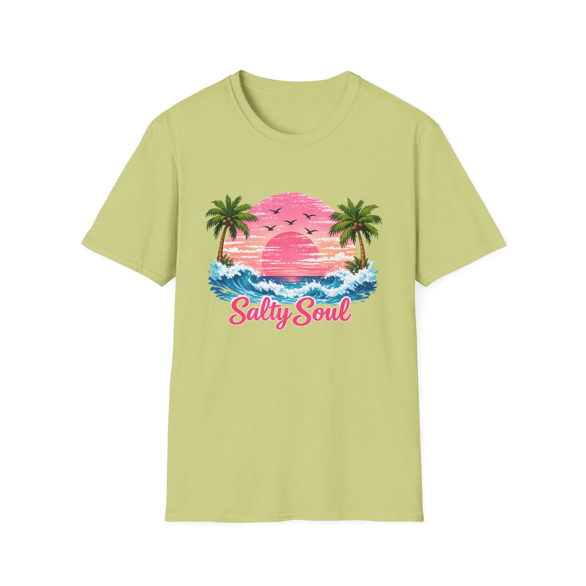 Salty Soul Tropical Sunset T-Shirt — Beach Palm Trees Retro Surf Tee