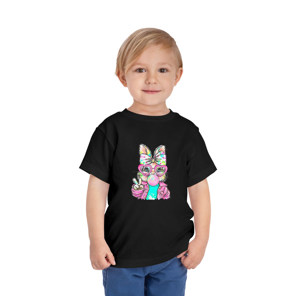 Toddler Tee — Colorful Bunny Bubble Gum Graphic