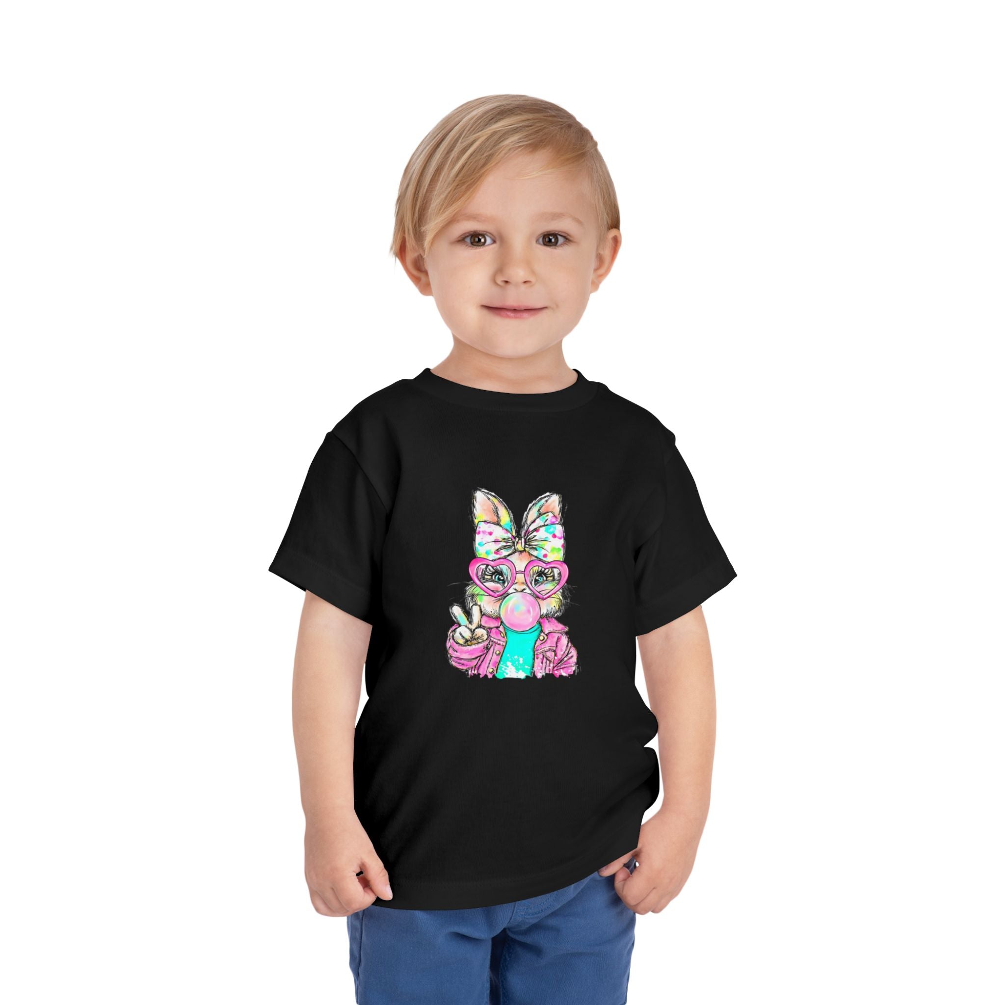 Toddler Tee — Colorful Bunny Bubble Gum Graphic