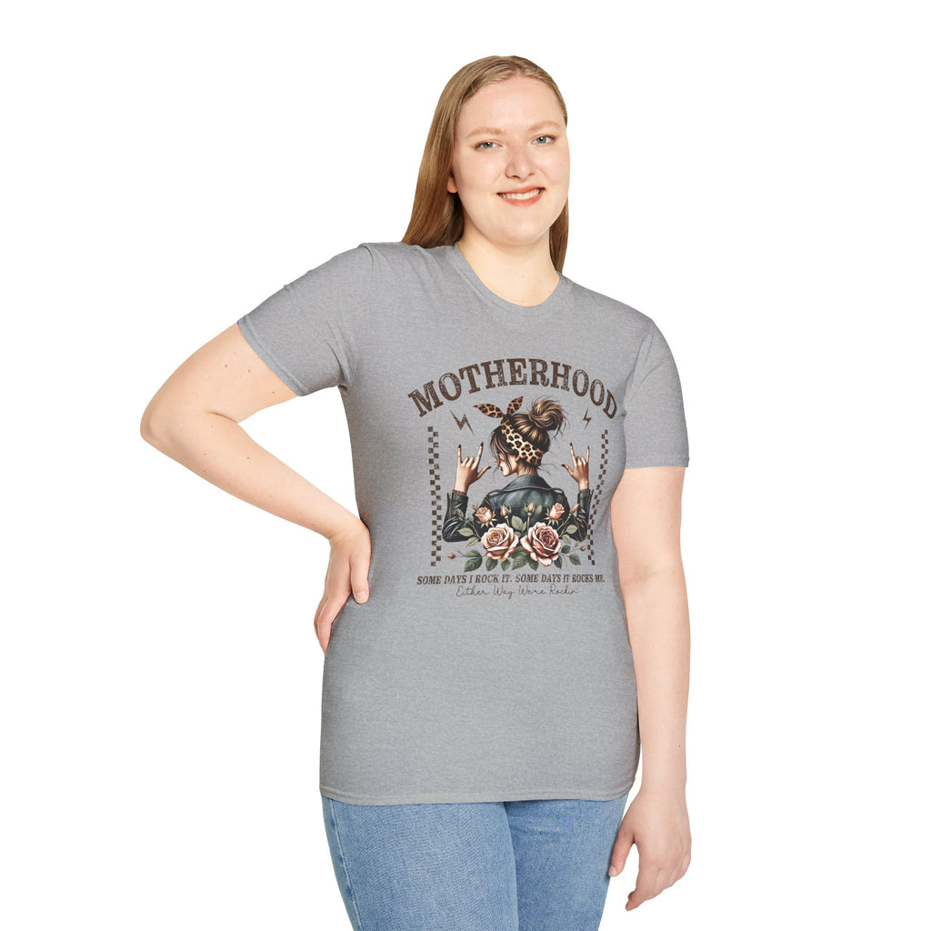 Motherhood Graphic T-Shirt — 'Motherhood' Floral Rocker Mom Tee