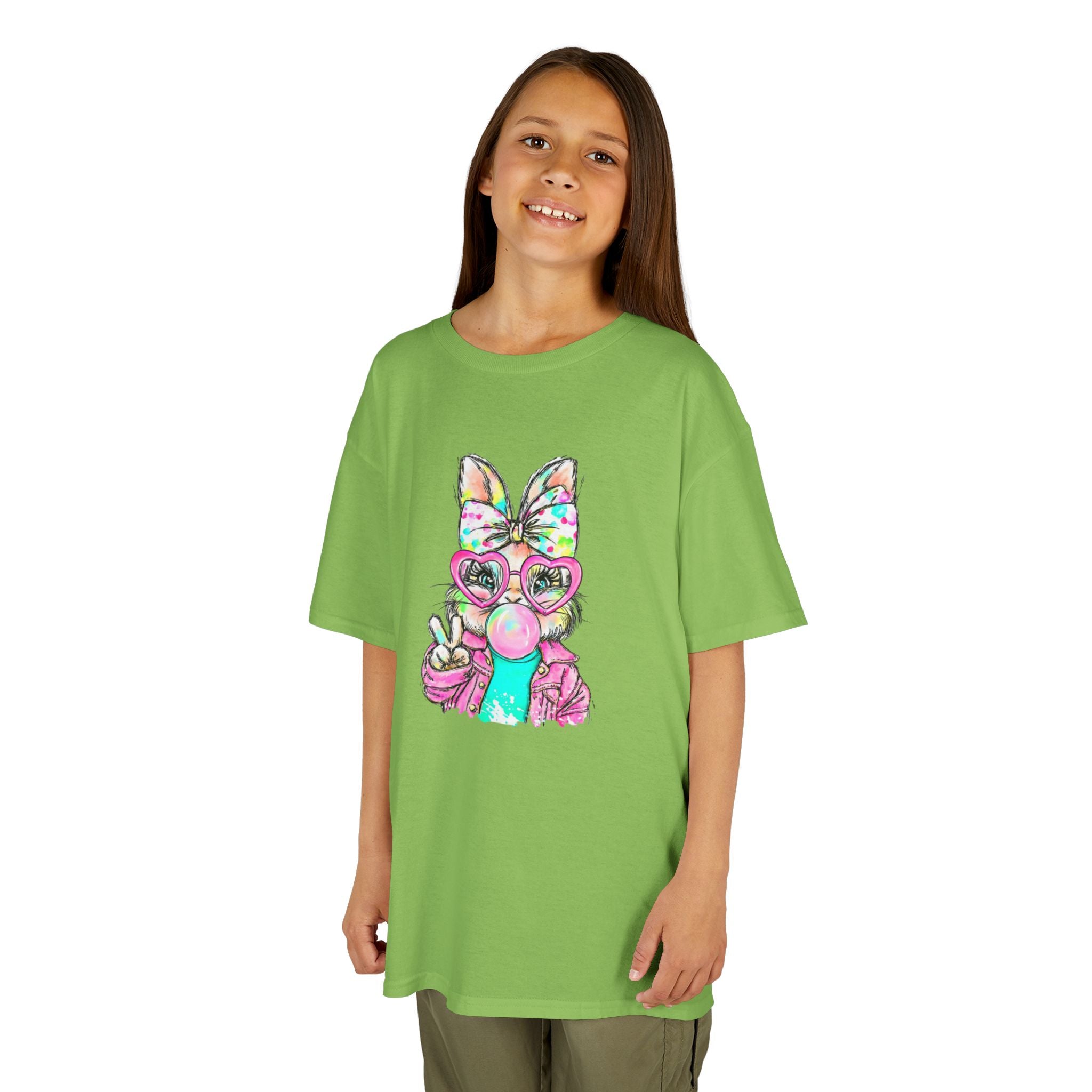 Kids Bunny Bubblegum Tee — Colorful Bunny Wearing Glasses & Peace Sign