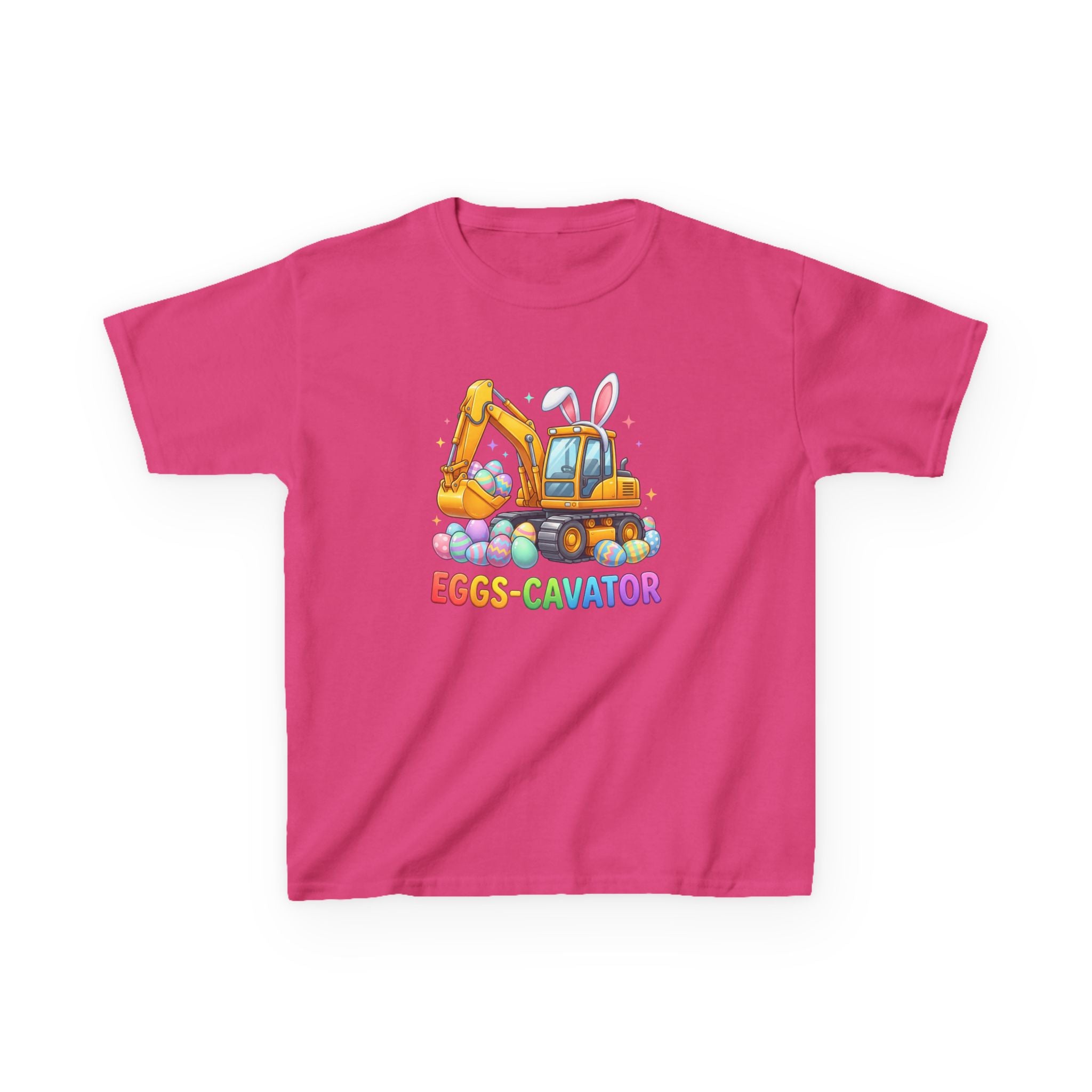 Kids Tee — "Eggs-cavator" Easter Excavator Graphic