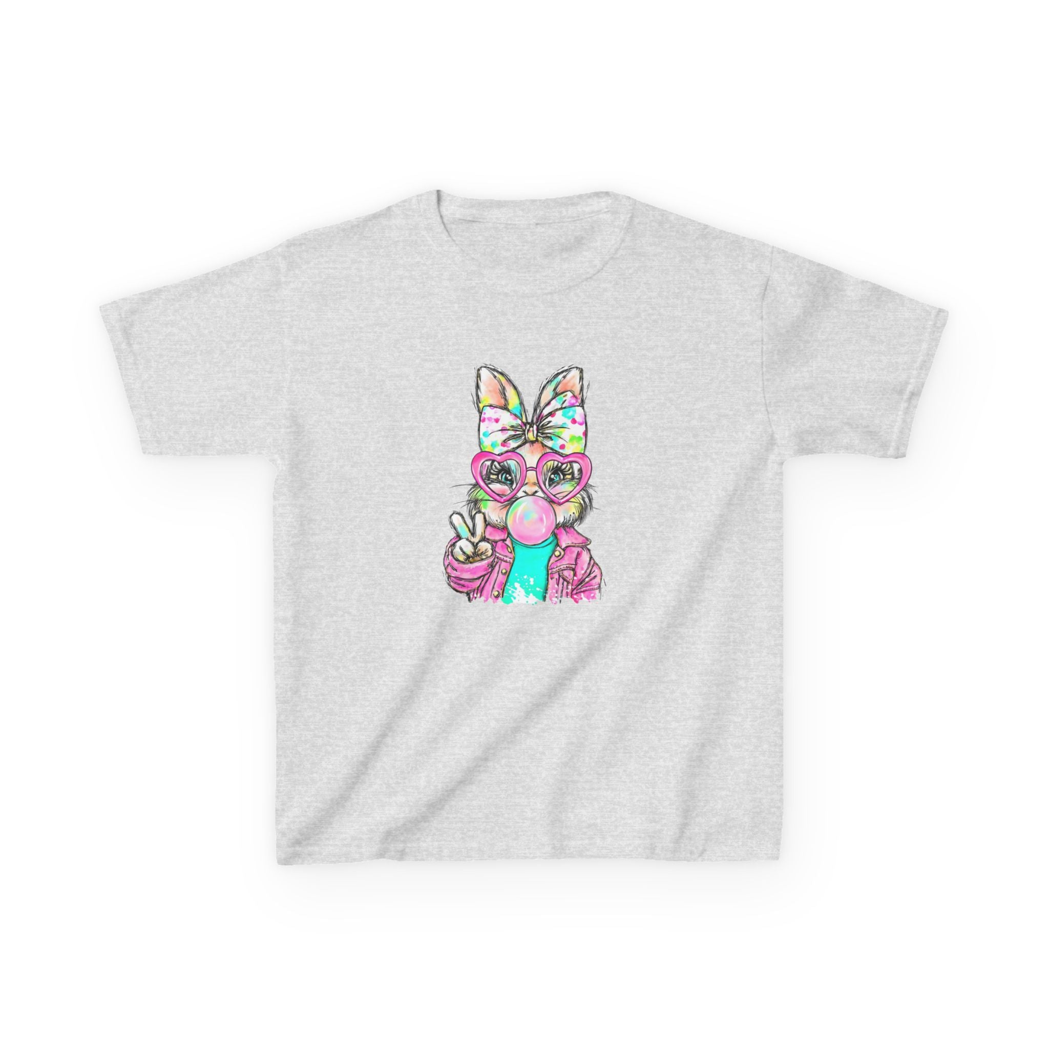 Kids Bunny Bubblegum Tee — Colorful Bunny Wearing Glasses & Peace Sign