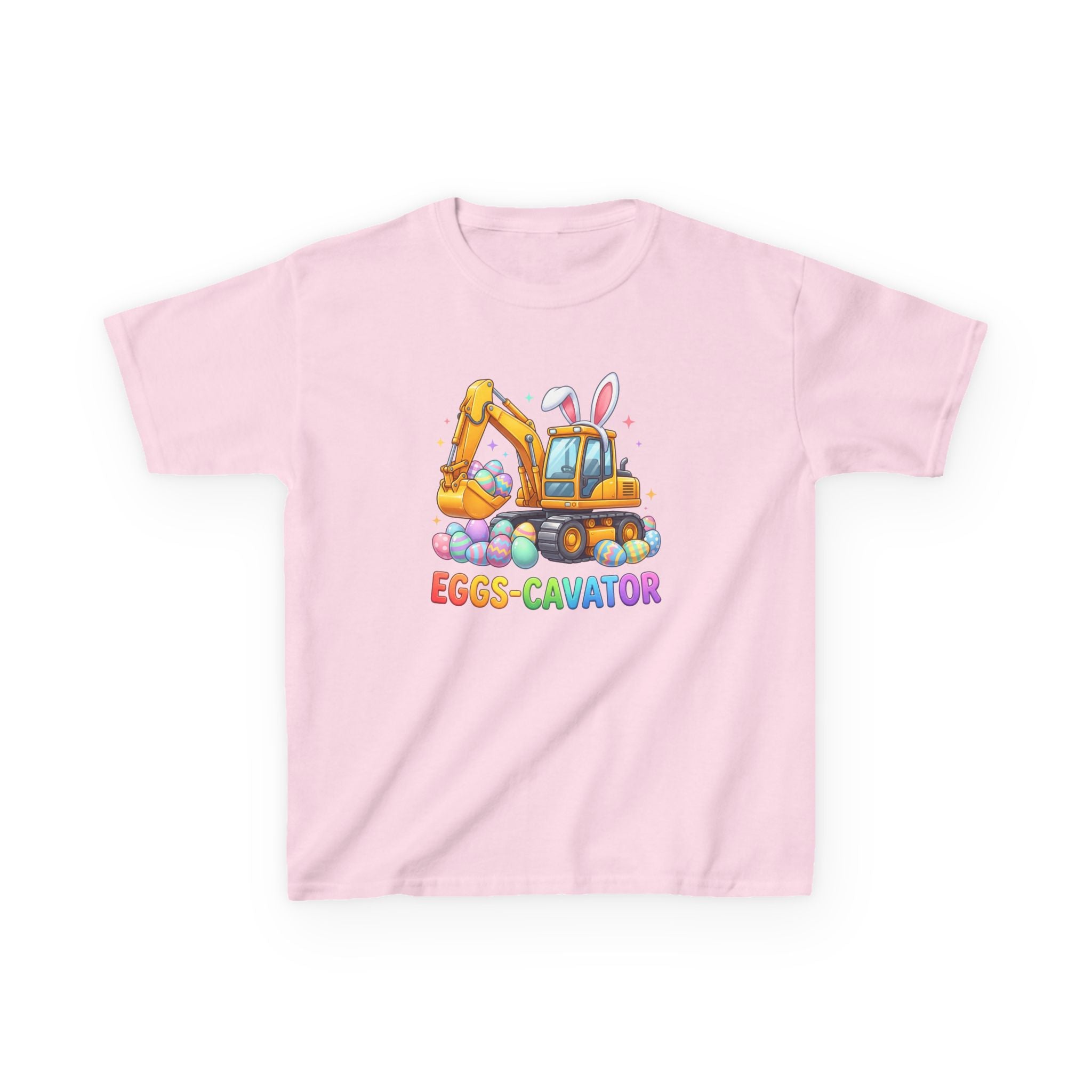 Kids Tee — "Eggs-cavator" Easter Excavator Graphic