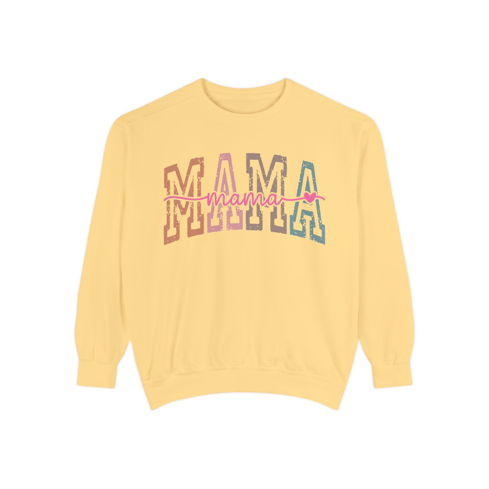 Mama Varsity Sweatshirt — Retro Rainbow "mama" Graphic