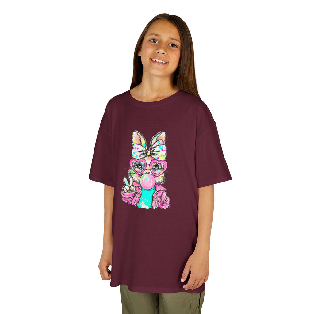Kids Bunny Bubblegum Tee — Colorful Bunny Wearing Glasses & Peace Sign