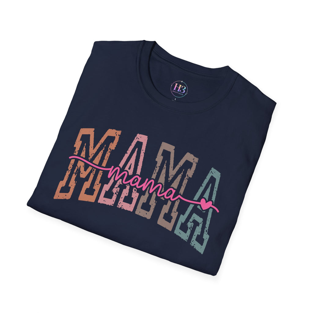Mama Retro Script T-Shirt — Colorblock 'MAMA' Graphic Tee for Moms