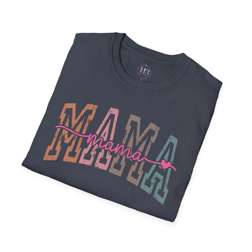 Mama Retro Script T-Shirt — Colorblock 'MAMA' Graphic Tee for Moms