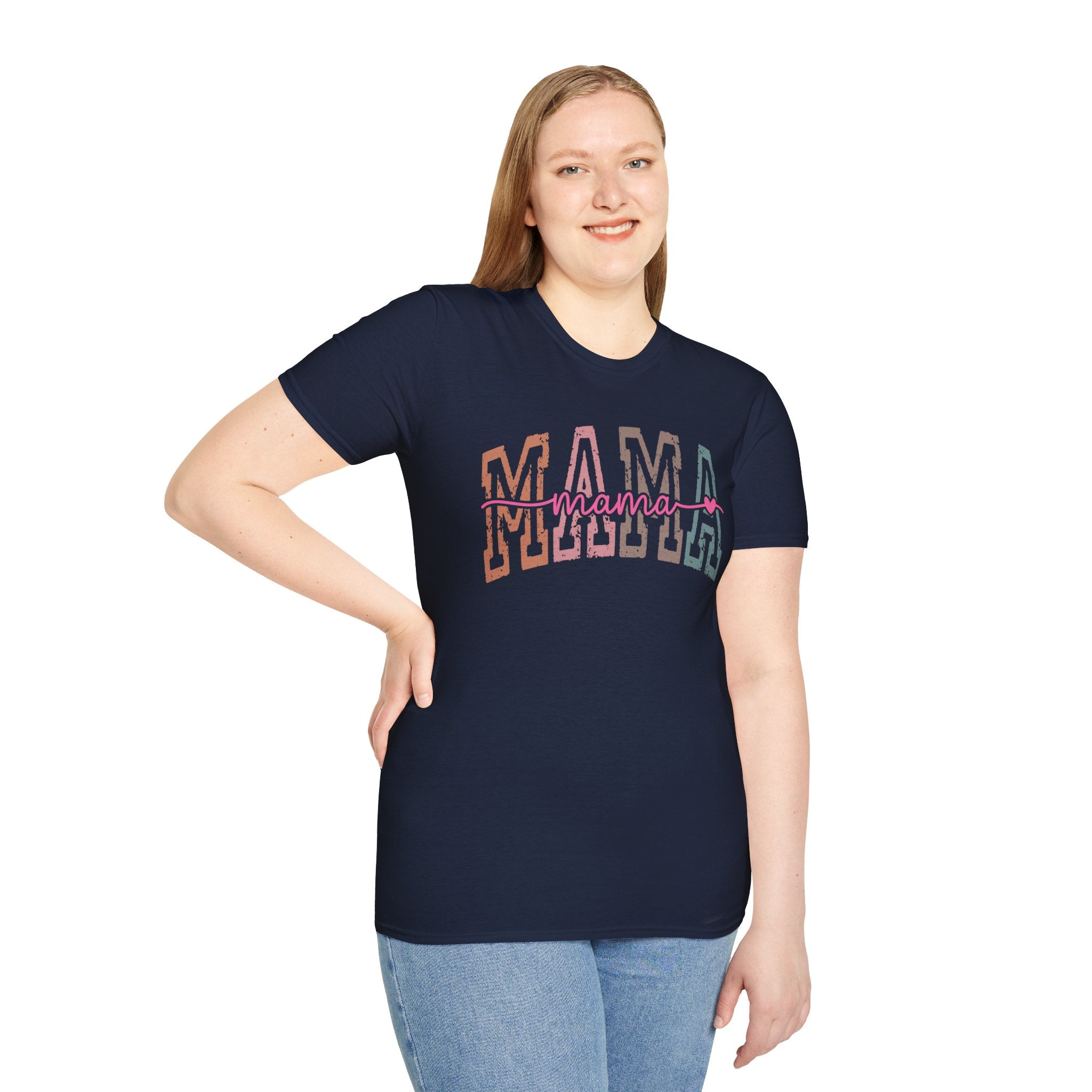 Mama Retro Script T-Shirt — Colorblock 'MAMA' Graphic Tee for Moms