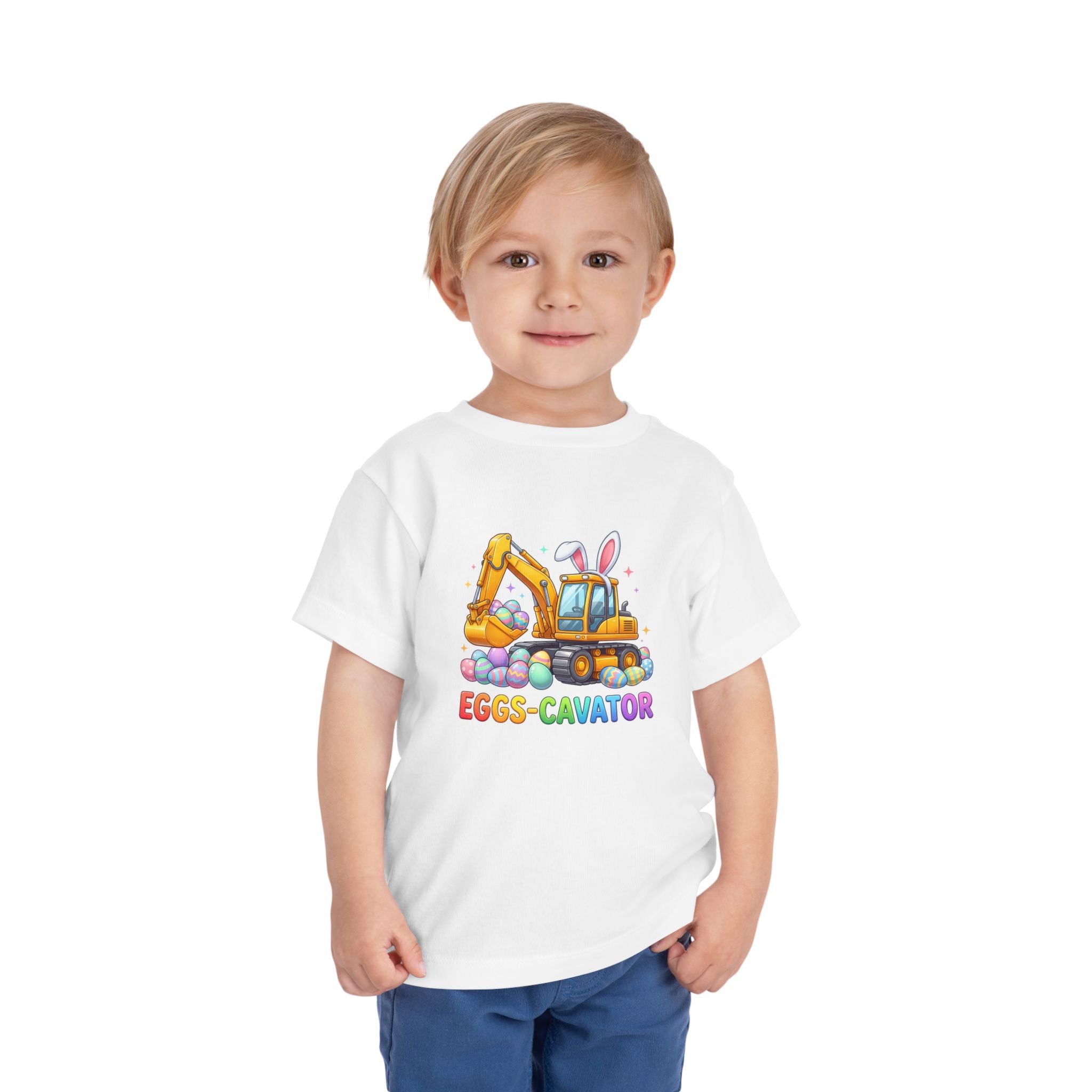 Toddler Tee — 'Eggs-cavator' Bunny Excavator Easter Shirt