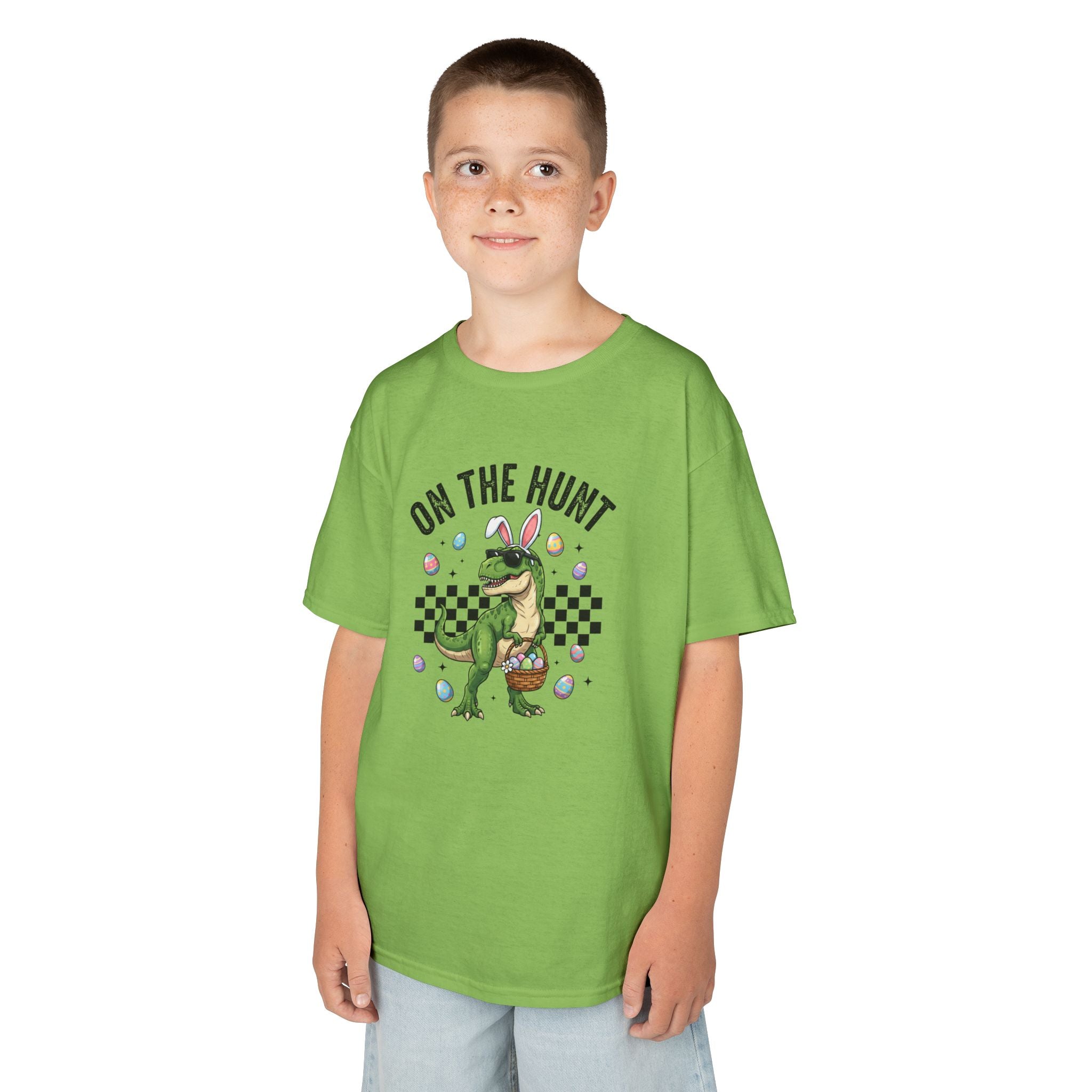 Kids T-Shirt - 'On The Hunt' Easter Dinosaur Egg Hunt Graphic Tee