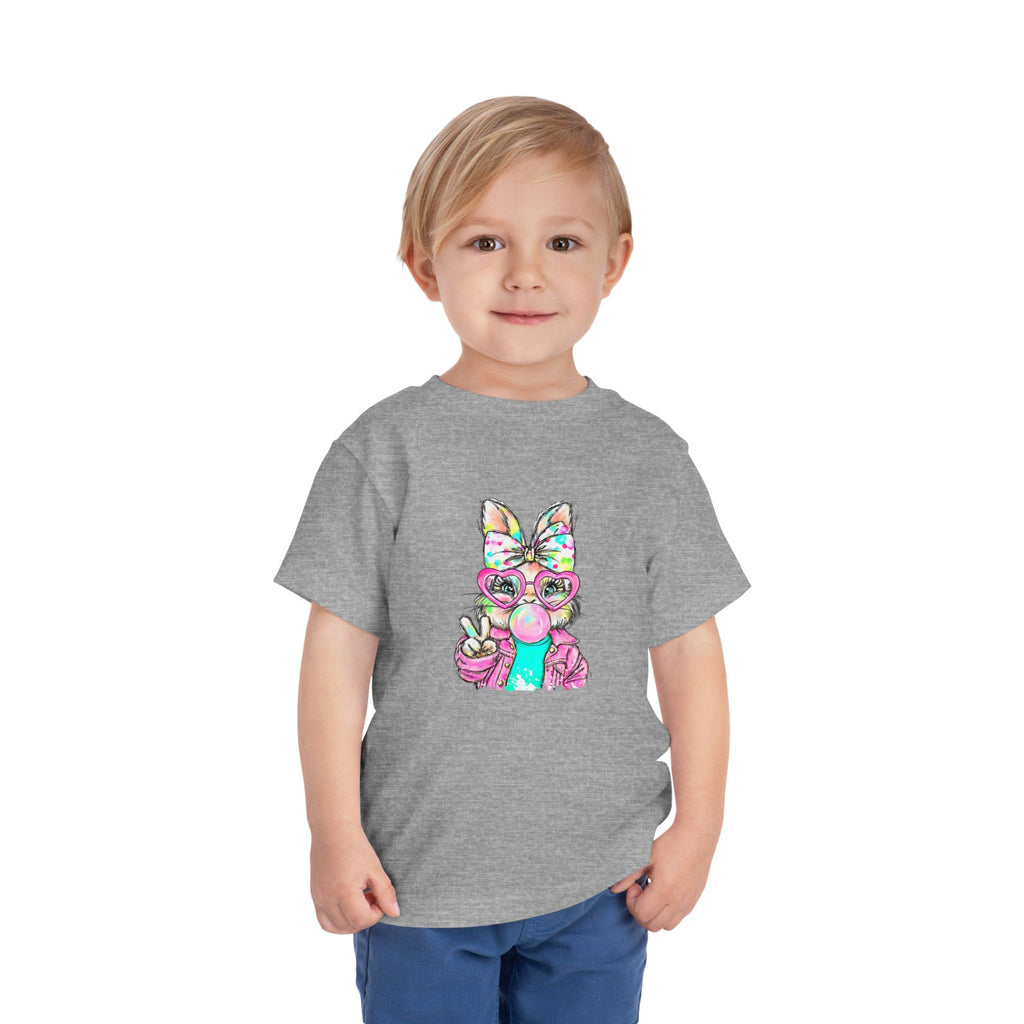 Toddler Tee — Colorful Bunny Bubble Gum Graphic