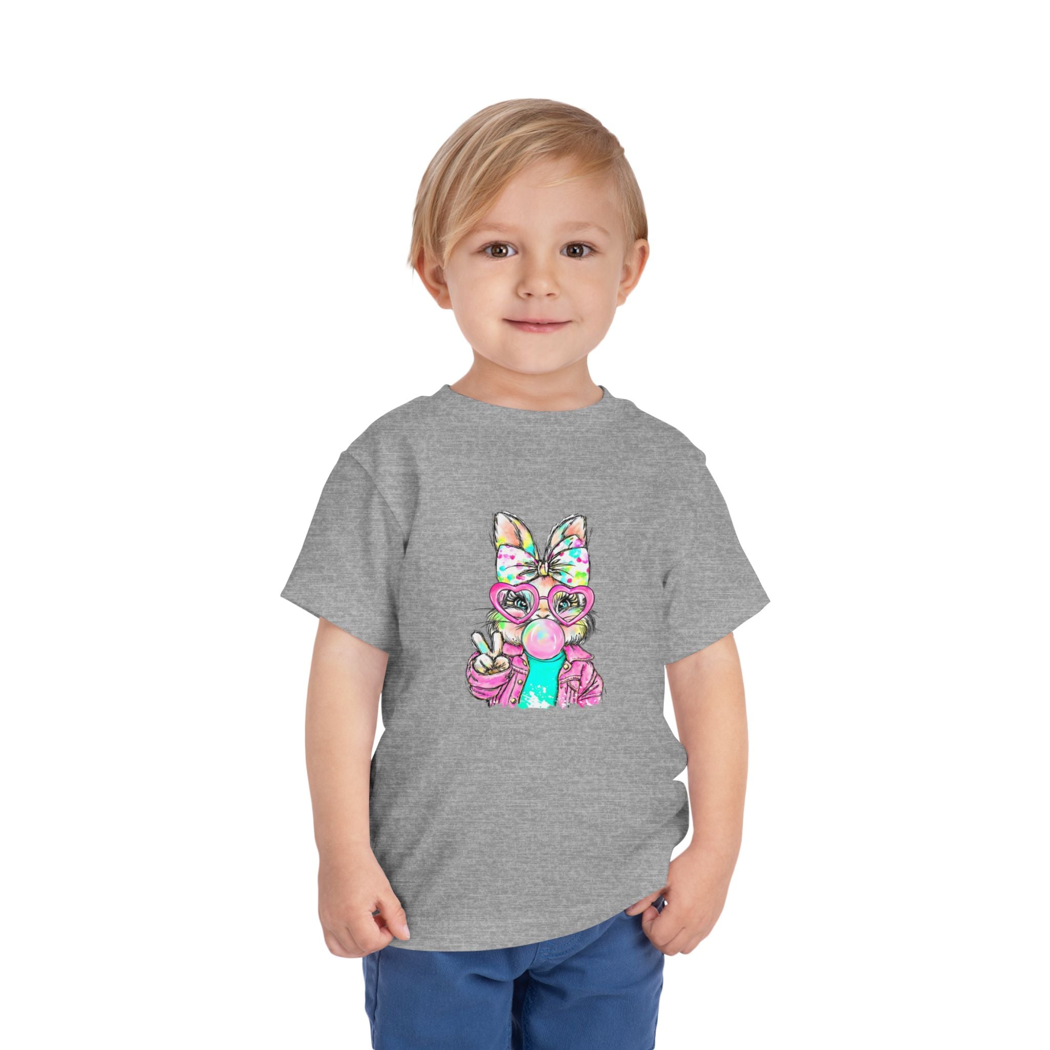 Toddler Tee — Colorful Bunny Bubble Gum Graphic