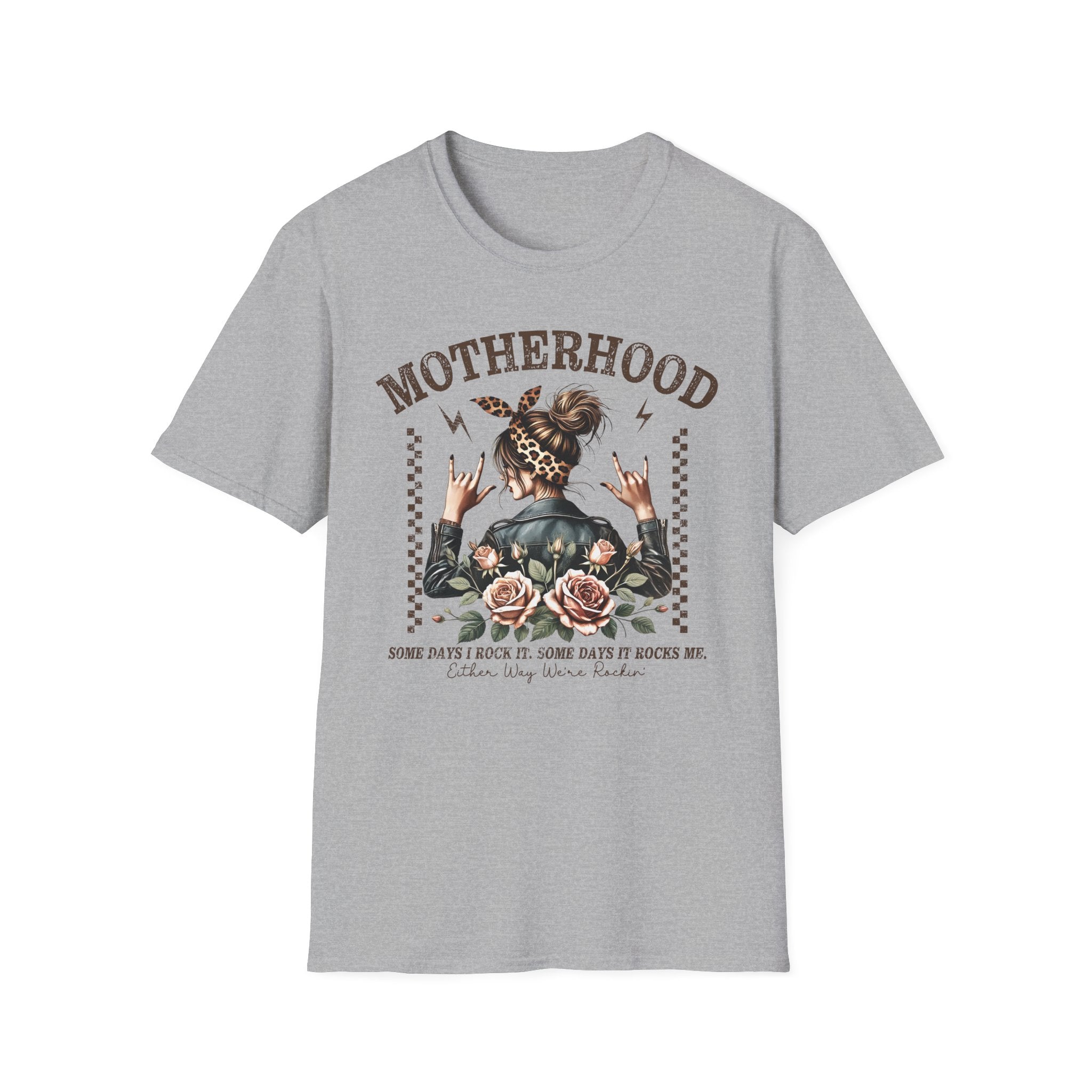 Motherhood Graphic T-Shirt — 'Motherhood' Floral Rocker Mom Tee