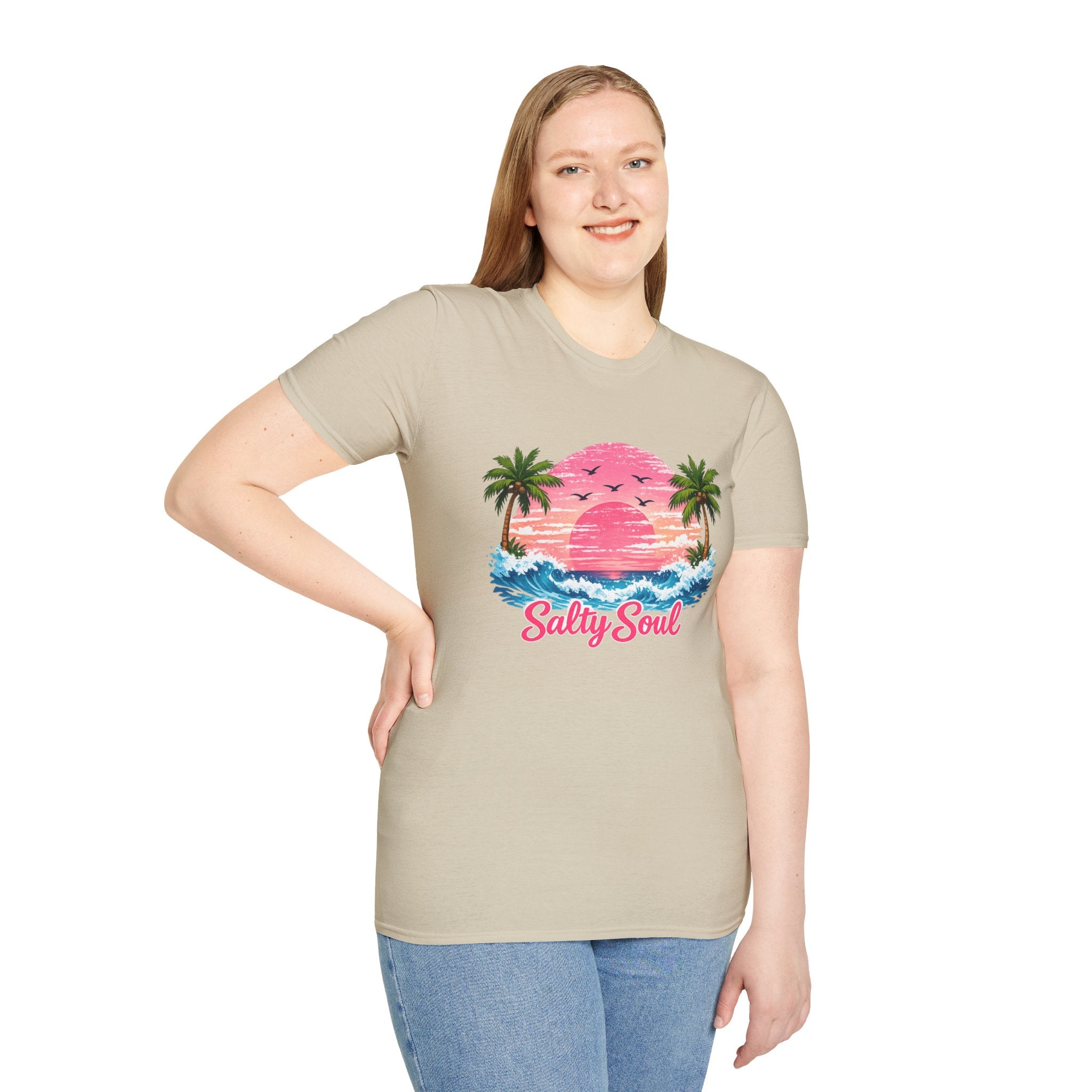 Salty Soul Tropical Sunset T-Shirt — Beach Palm Trees Retro Surf Tee