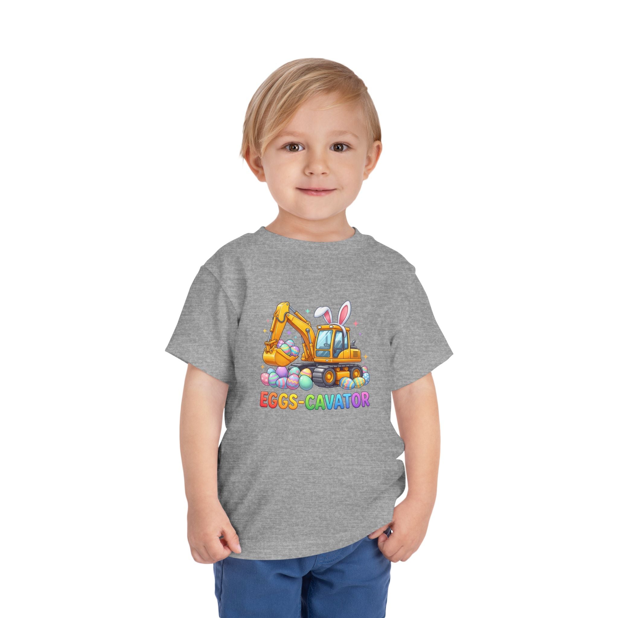 Toddler Tee — 'Eggs-cavator' Bunny Excavator Easter Shirt