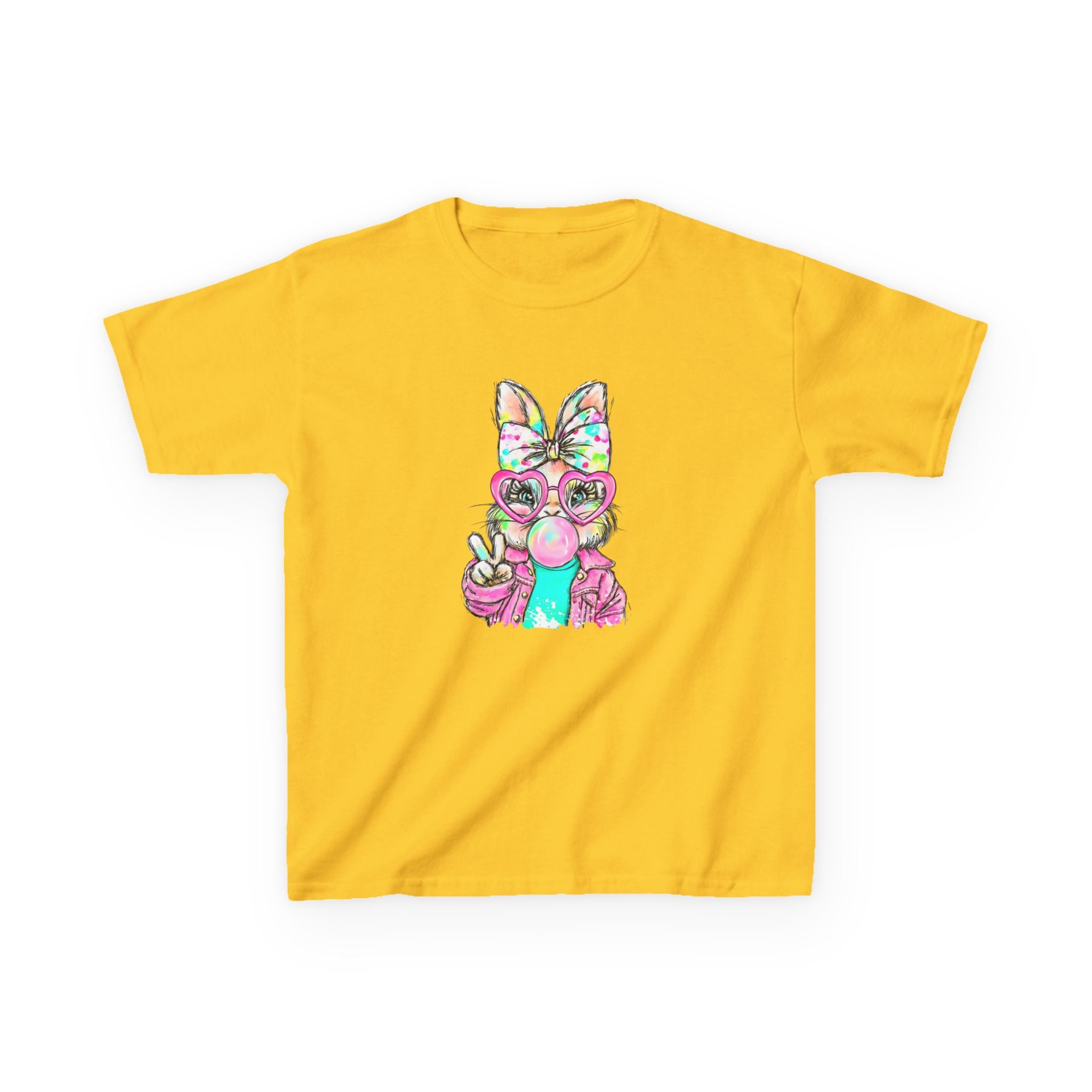 Kids Bunny Bubblegum Tee — Colorful Bunny Wearing Glasses & Peace Sign