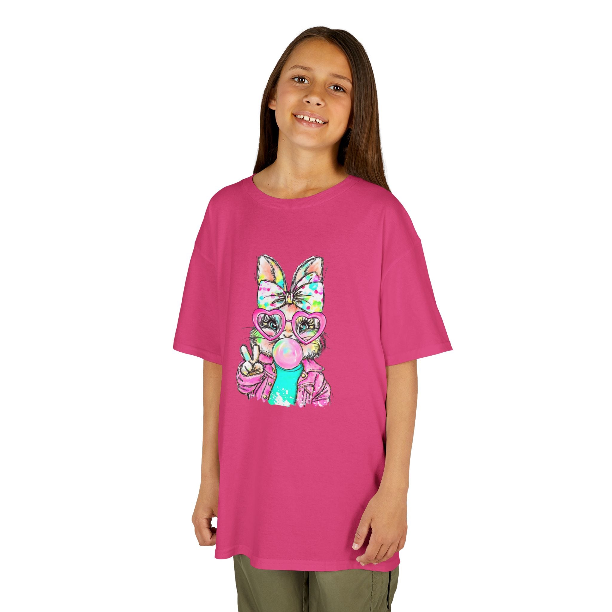 Kids Bunny Bubblegum Tee — Colorful Bunny Wearing Glasses & Peace Sign