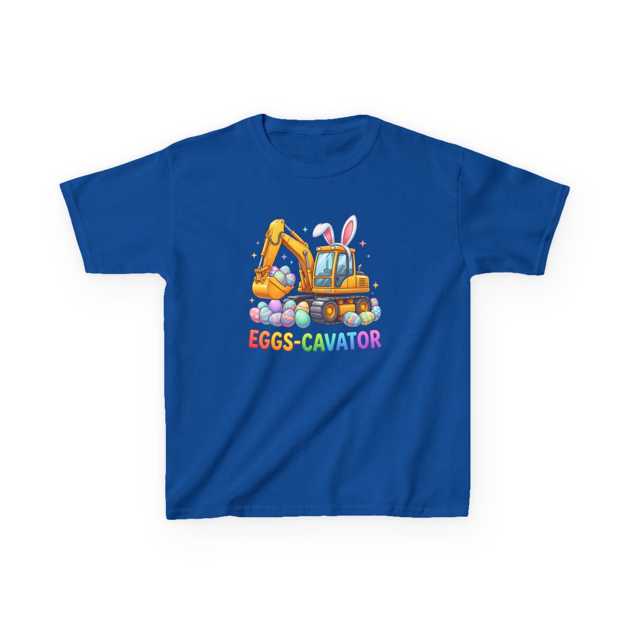 Kids Tee — "Eggs-cavator" Easter Excavator Graphic