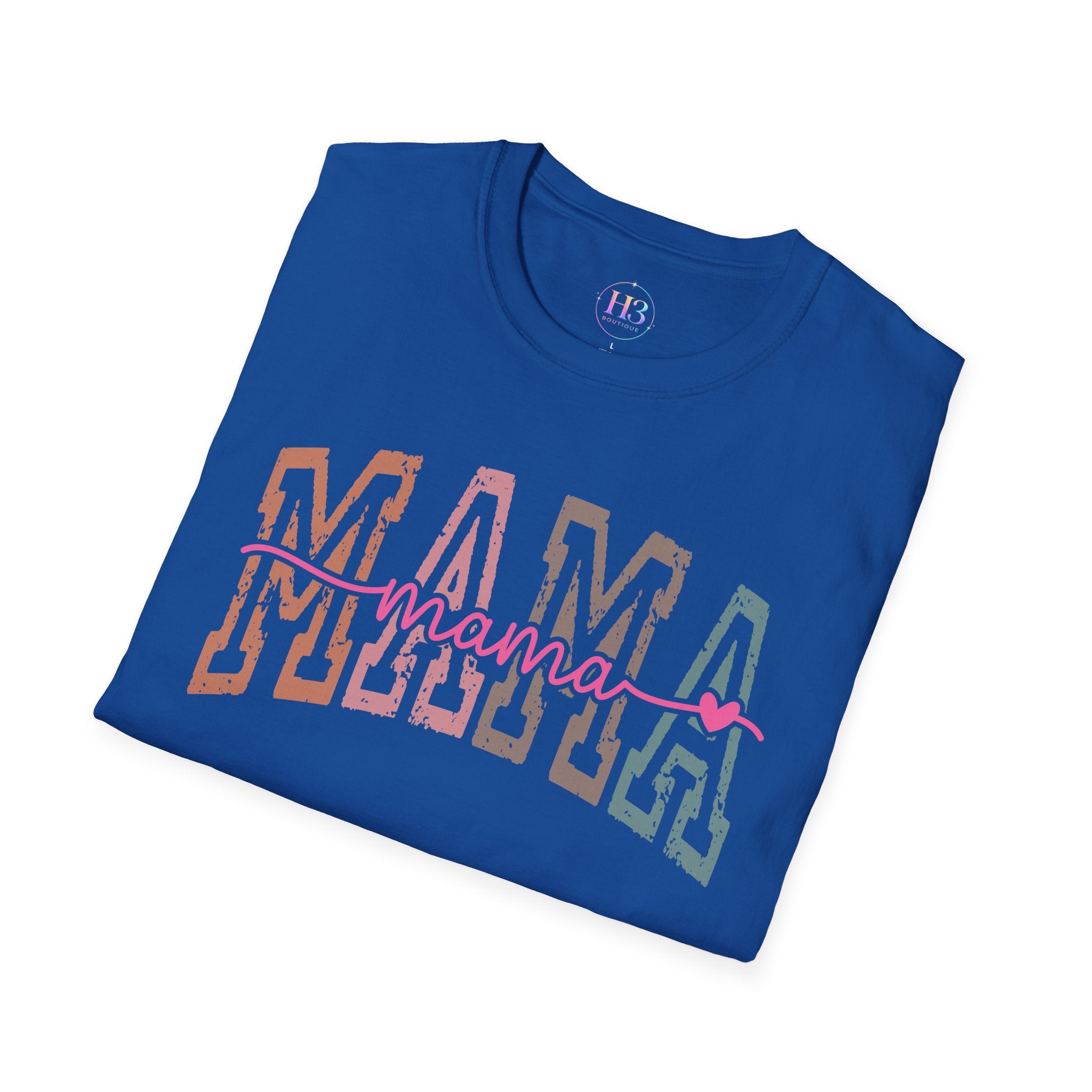 Mama Retro Script T-Shirt — Colorblock 'MAMA' Graphic Tee for Moms