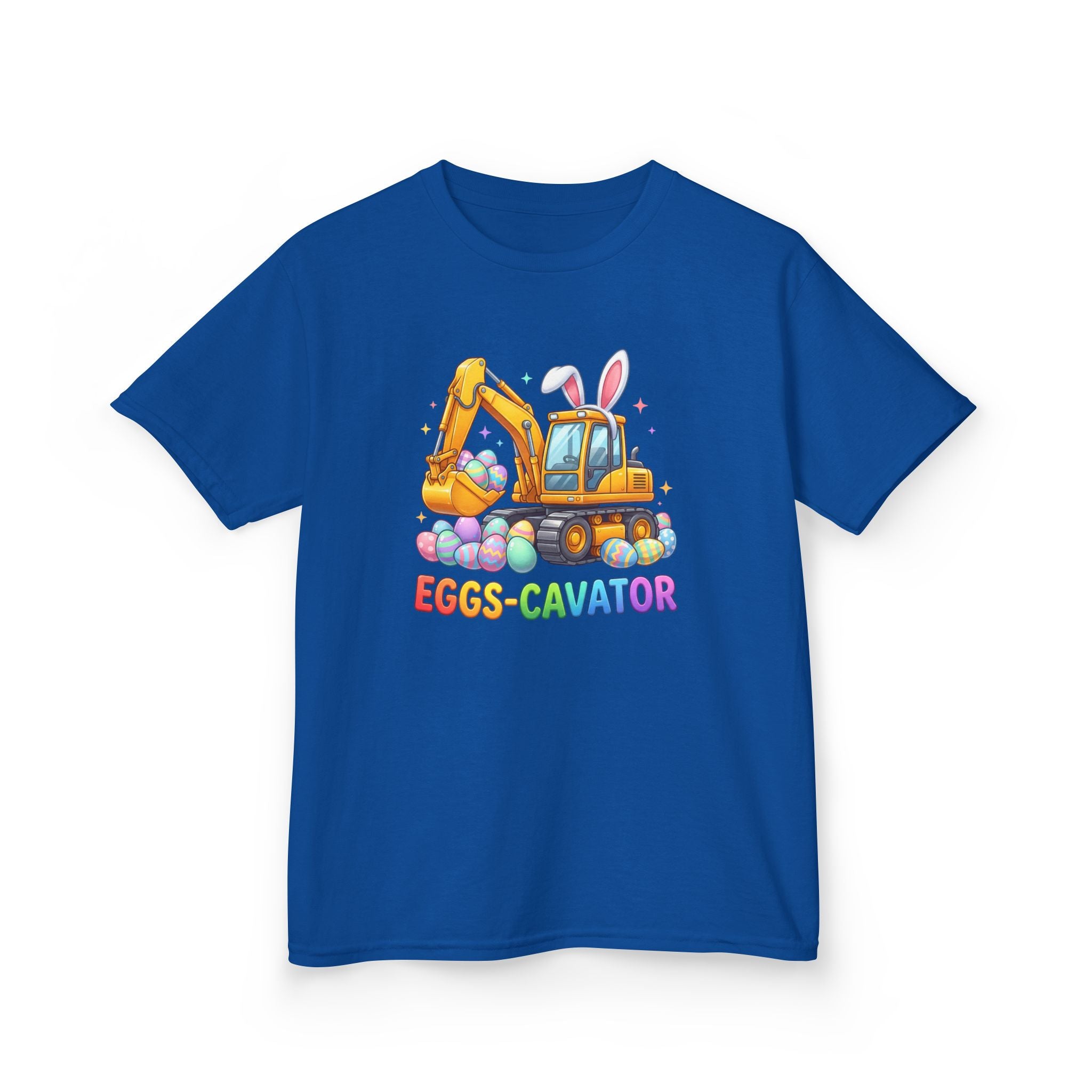 Kids Tee — "Eggs-cavator" Easter Excavator Graphic