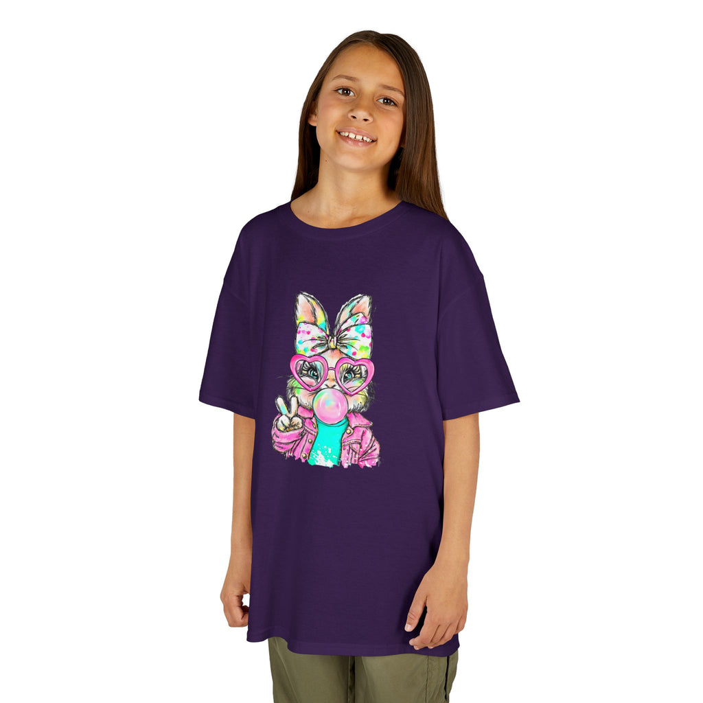 Kids Bunny Bubblegum Tee — Colorful Bunny Wearing Glasses & Peace Sign