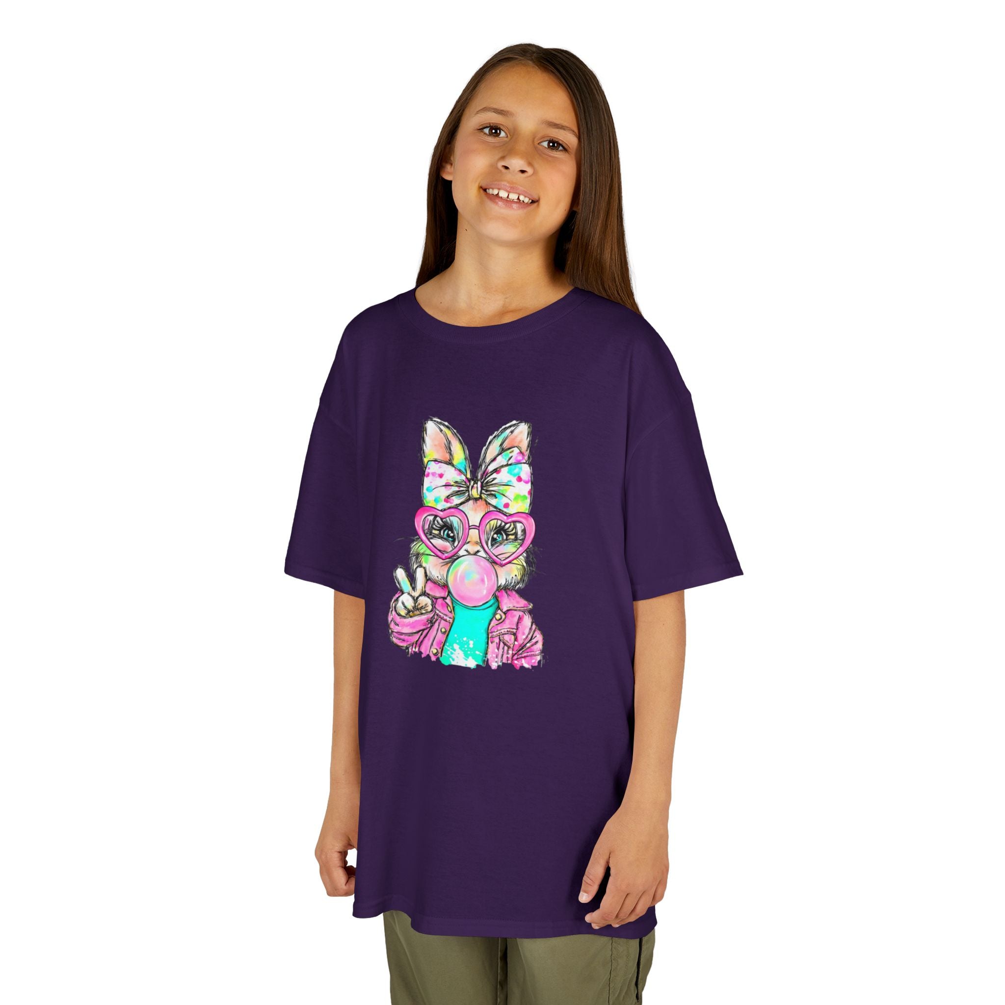 Kids Bunny Bubblegum Tee — Colorful Bunny Wearing Glasses & Peace Sign