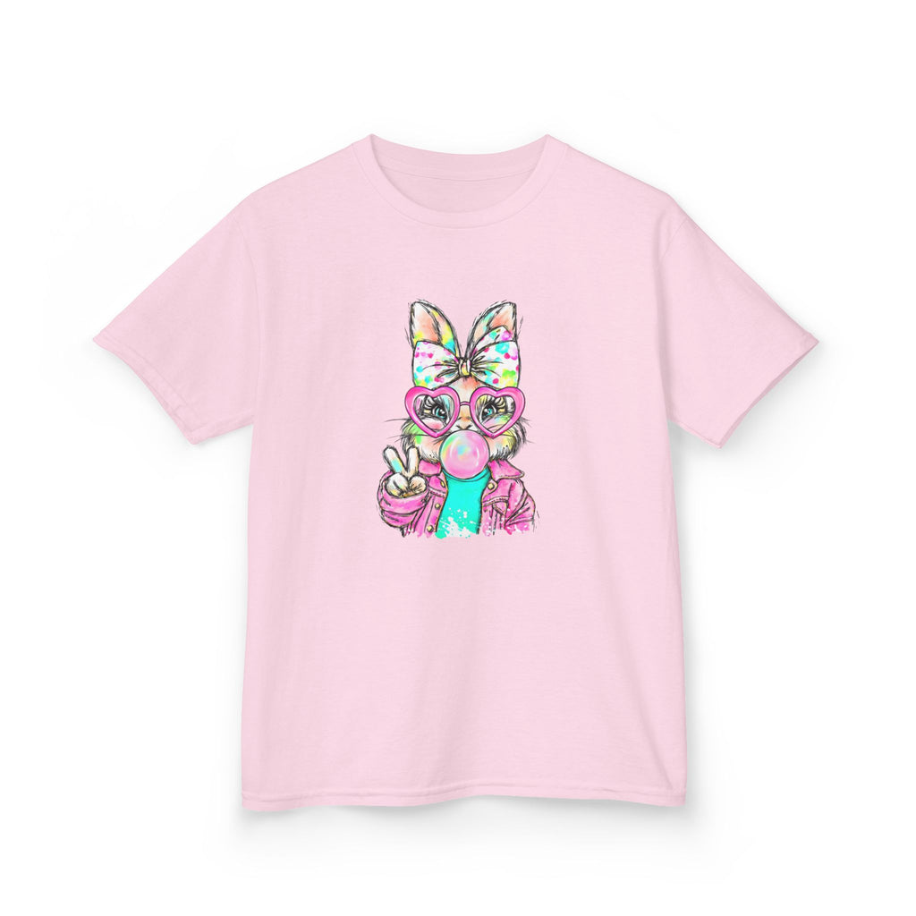 Kids Bunny Bubblegum Tee — Colorful Bunny Wearing Glasses & Peace Sign